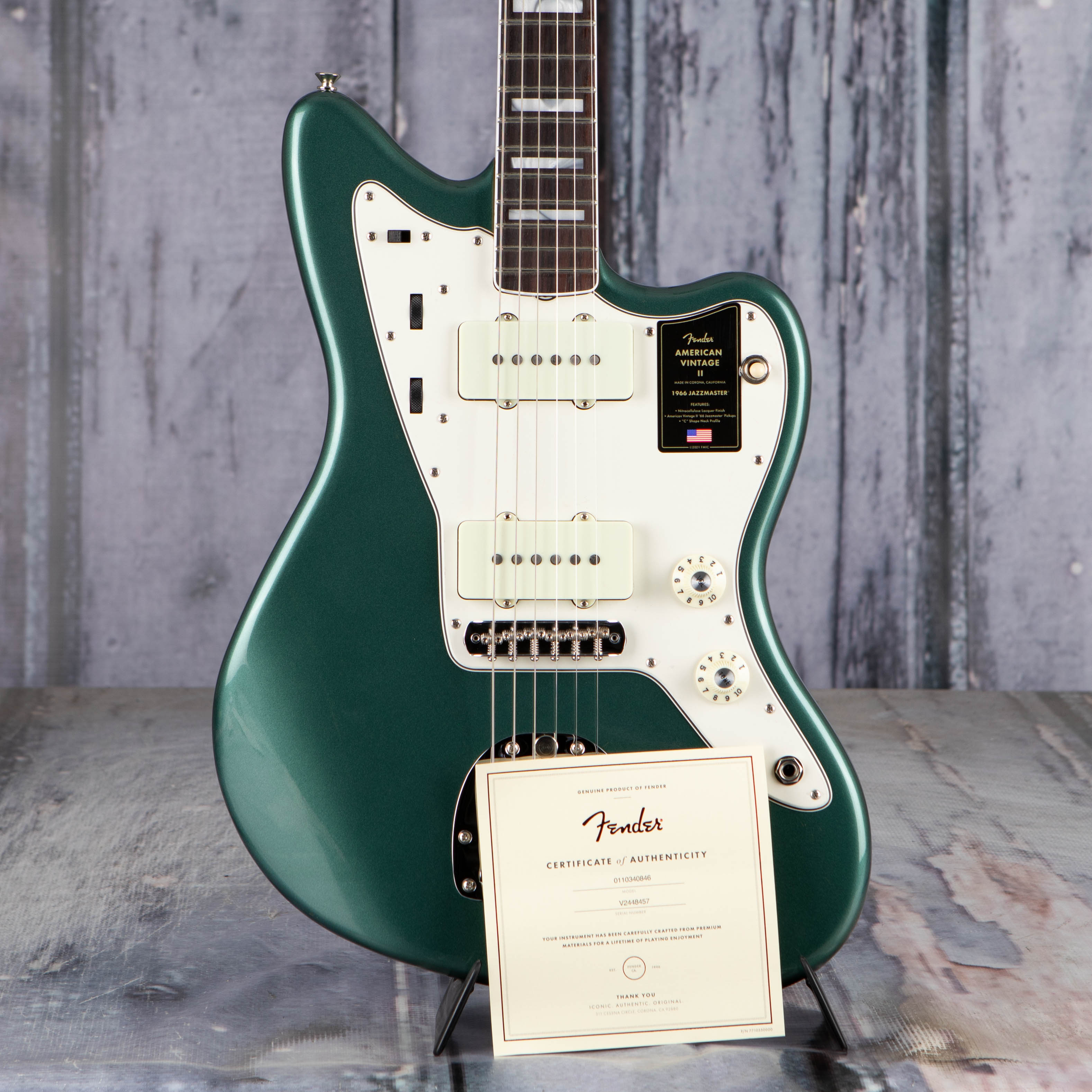 Fender American Vintage II 1966 Jazzmaster Electric Guitar, Sherwood Green Metallic, coa
