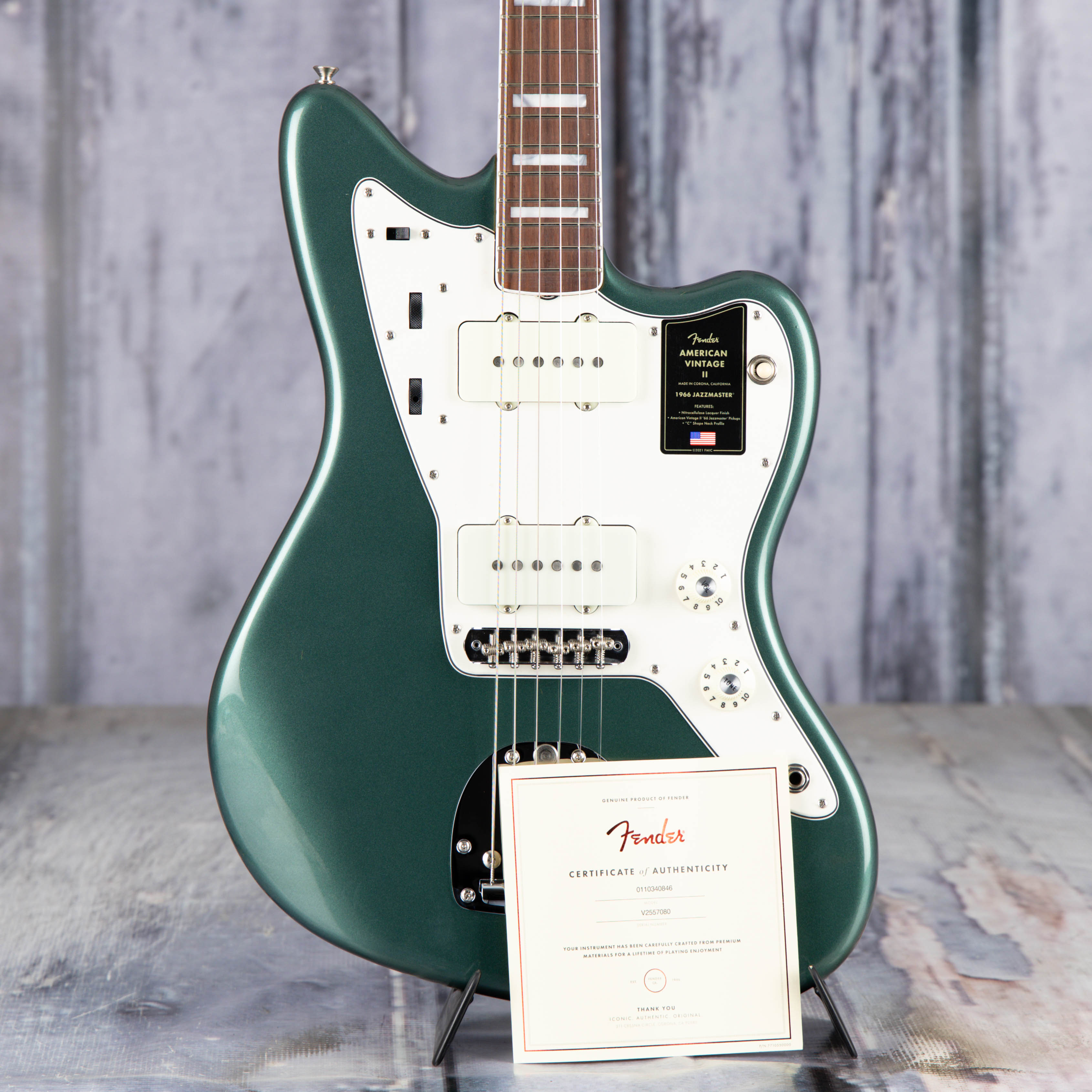 Fender American Vintage II 1966 Jazzmaster Electric Guitar, Sherwood Green Metallic, coa