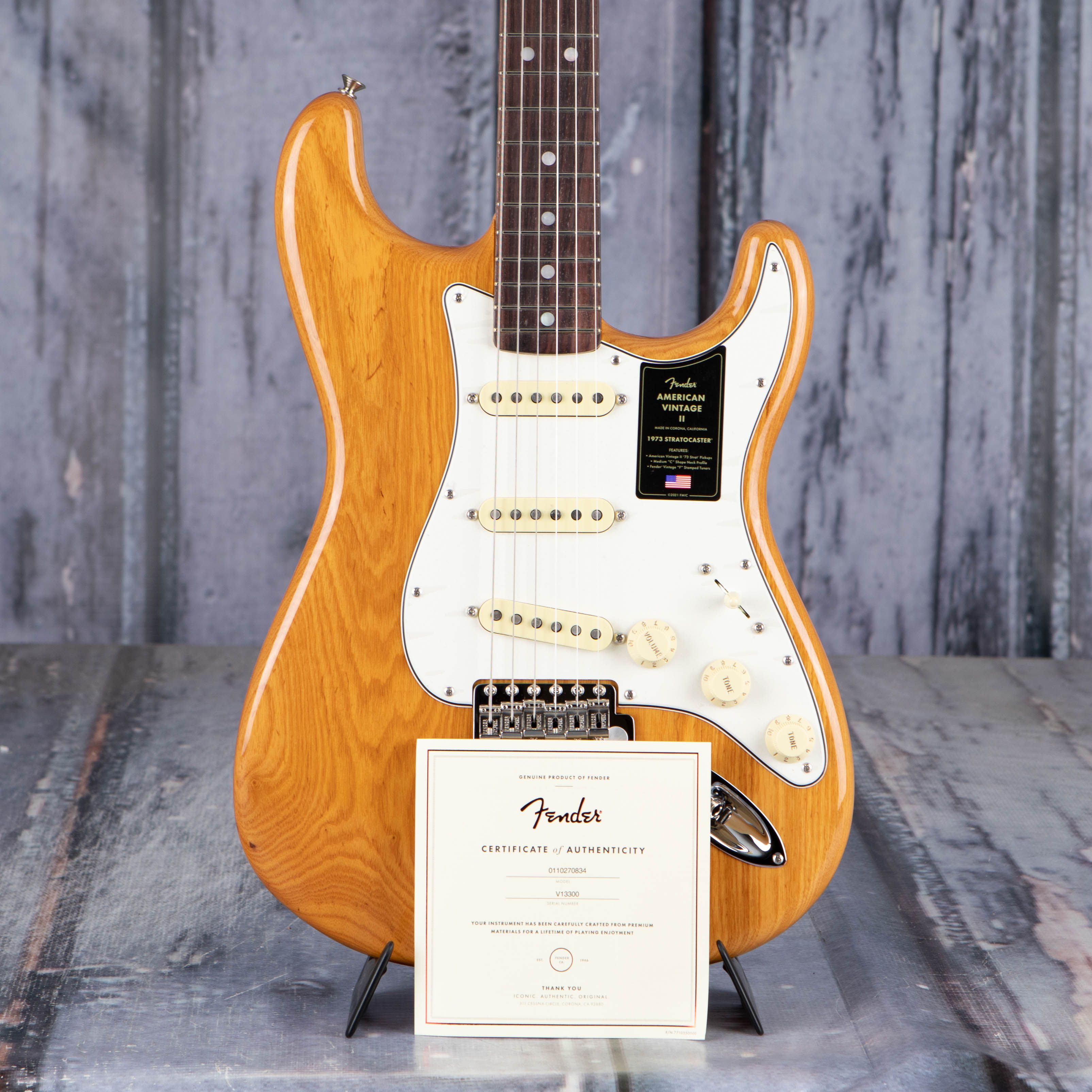 Fender American Vintage II 1973 Stratocaster Electric Guitar, Aged Natural, coa