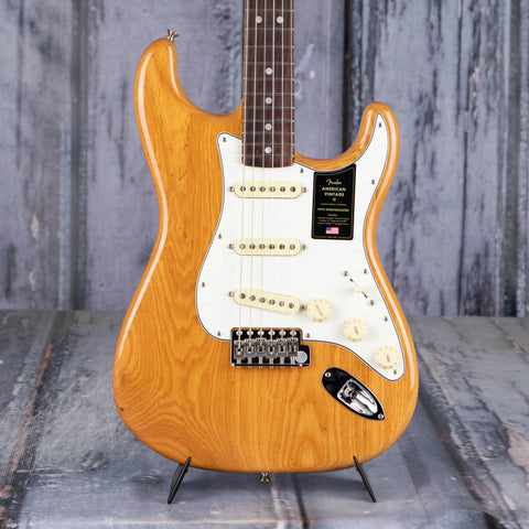 Fender American Vintage II 1973 Stratocaster Electric Guitar, Aged Natural, front closeup