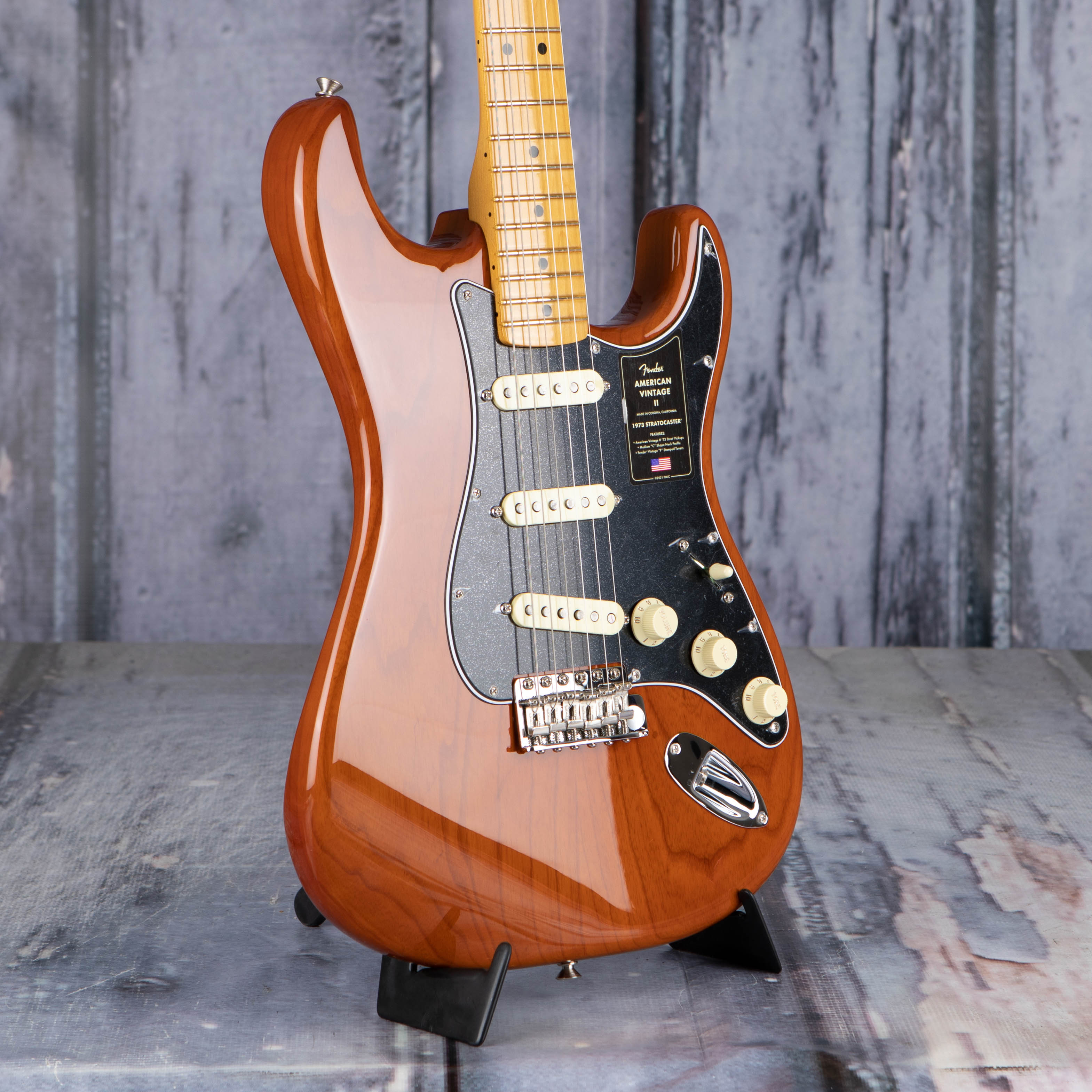 Fender American Vintage II 1973 Stratocaster Electric Guitar, Mocha, angle