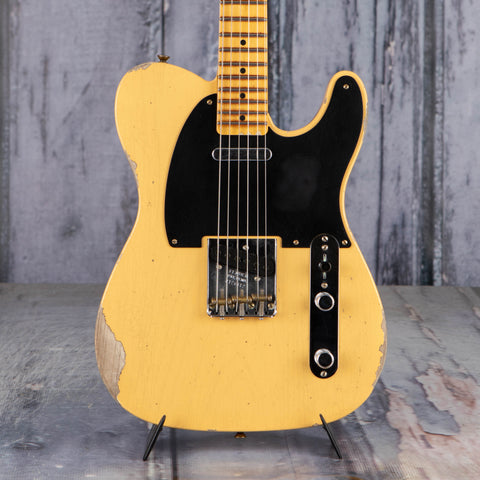 Fender Custom Shop 1950 Double Esquire Relic Electric Guitar, Aged Nocaster Blonde, front closeup