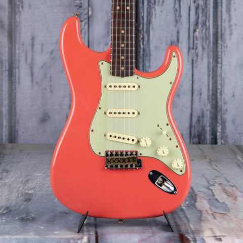 Fender Custom Shop 1964 Stratocaster Journeyman Relic Electric Guitar, Faded Aged Fiesta Red, front closeup