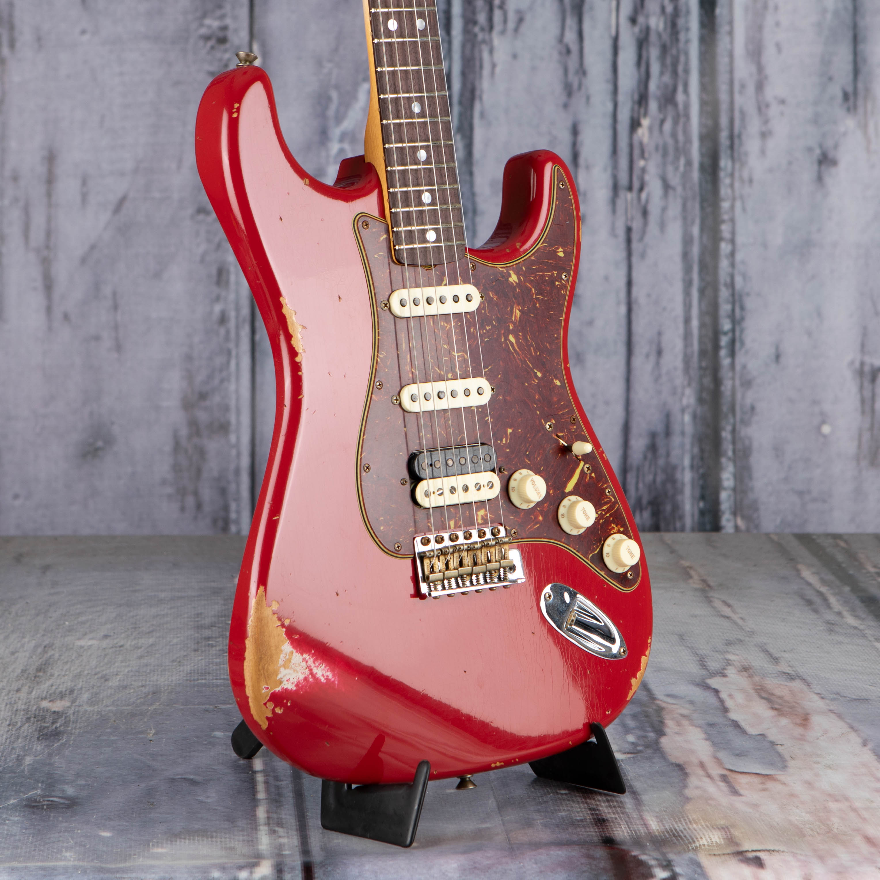 Fender Custom Shop 1967 Stratocaster HSS Relic Electric Guitar, Aged Dakota Red, angle
