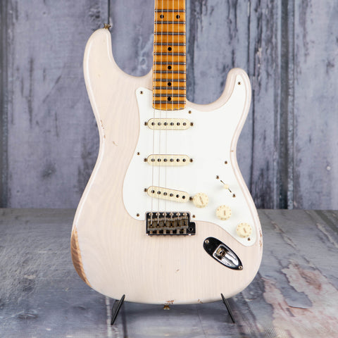Fender Custom Shop '57 Stratocaster Relic Electric Guitar, Aged White Blonde, front closeup