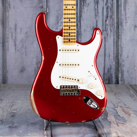 Fender Custom Shop '58 Stratocaster Relic Electric Guitar, Faded Aged Candy Apple Red, front closeup