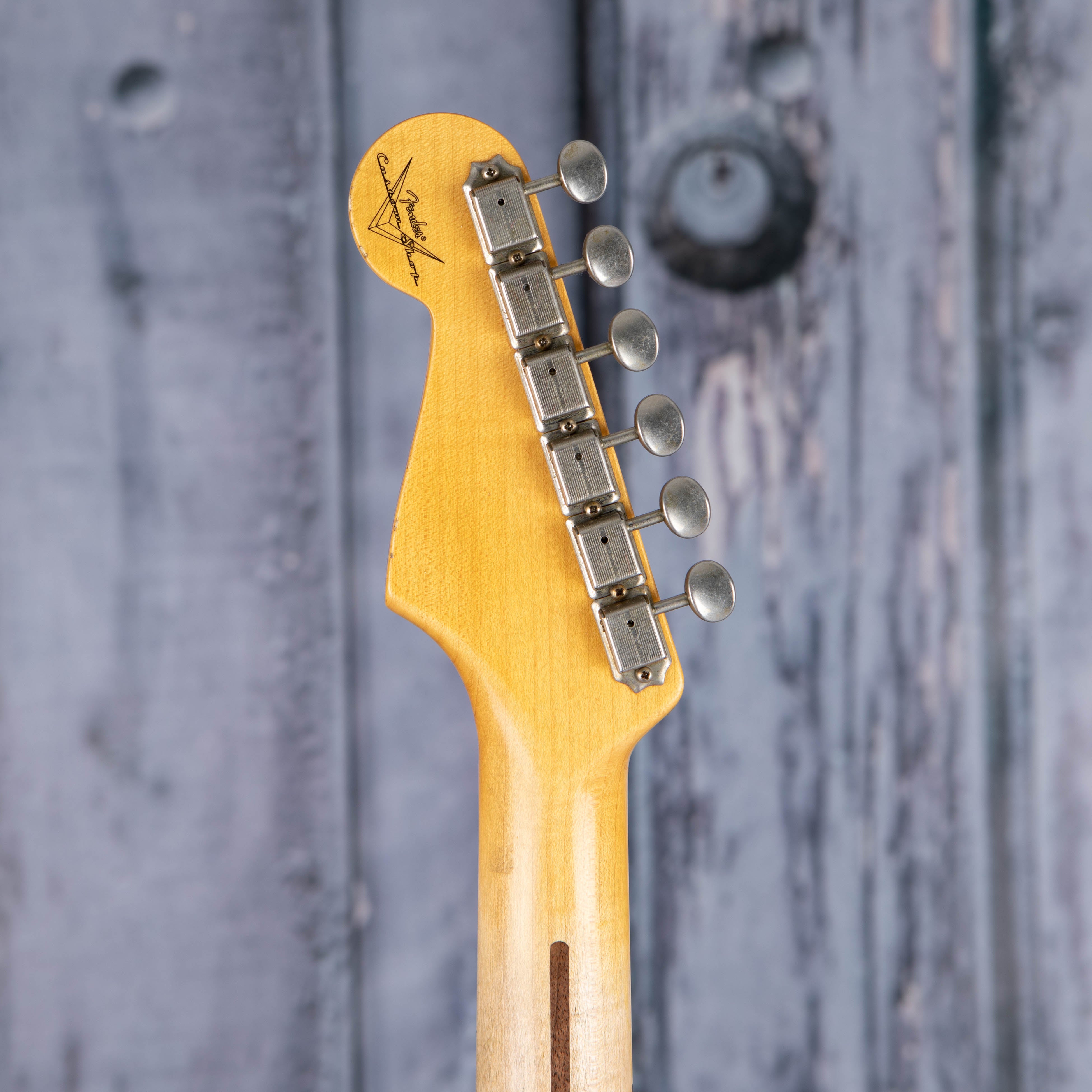 Fender Custom Shop '58 Stratocaster Relic Electric Guitar, Super Faded Aged Surf Green, back headstock