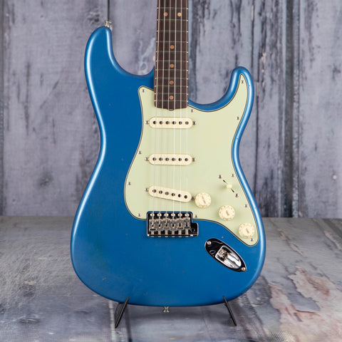 Fender Custom Shop Limited 1963 Stratocaster Journeyman Relic Closet Classic Electric Guitar, Aged Lake Placid Blue, front closeup