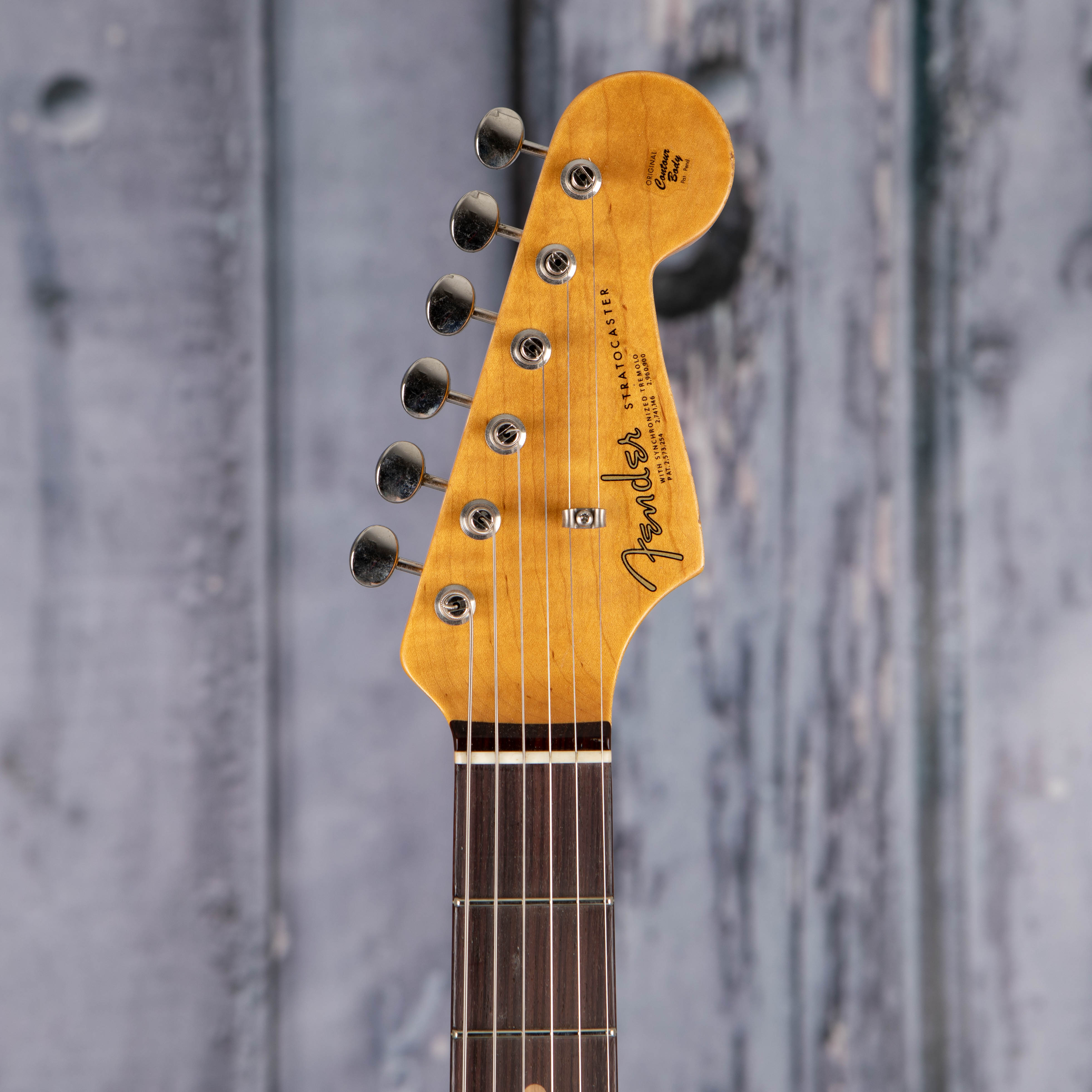 Fender Custom Shop Limited 1963 Stratocaster Journeyman Relic Closet Classic Electric Guitar, Aged Sonic Blue, front headstock