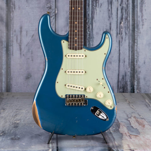 Fender Custom Shop Limited 1963 Stratocaster Relic Electric Guitar, Aged Lake Placid Blue, front closeup