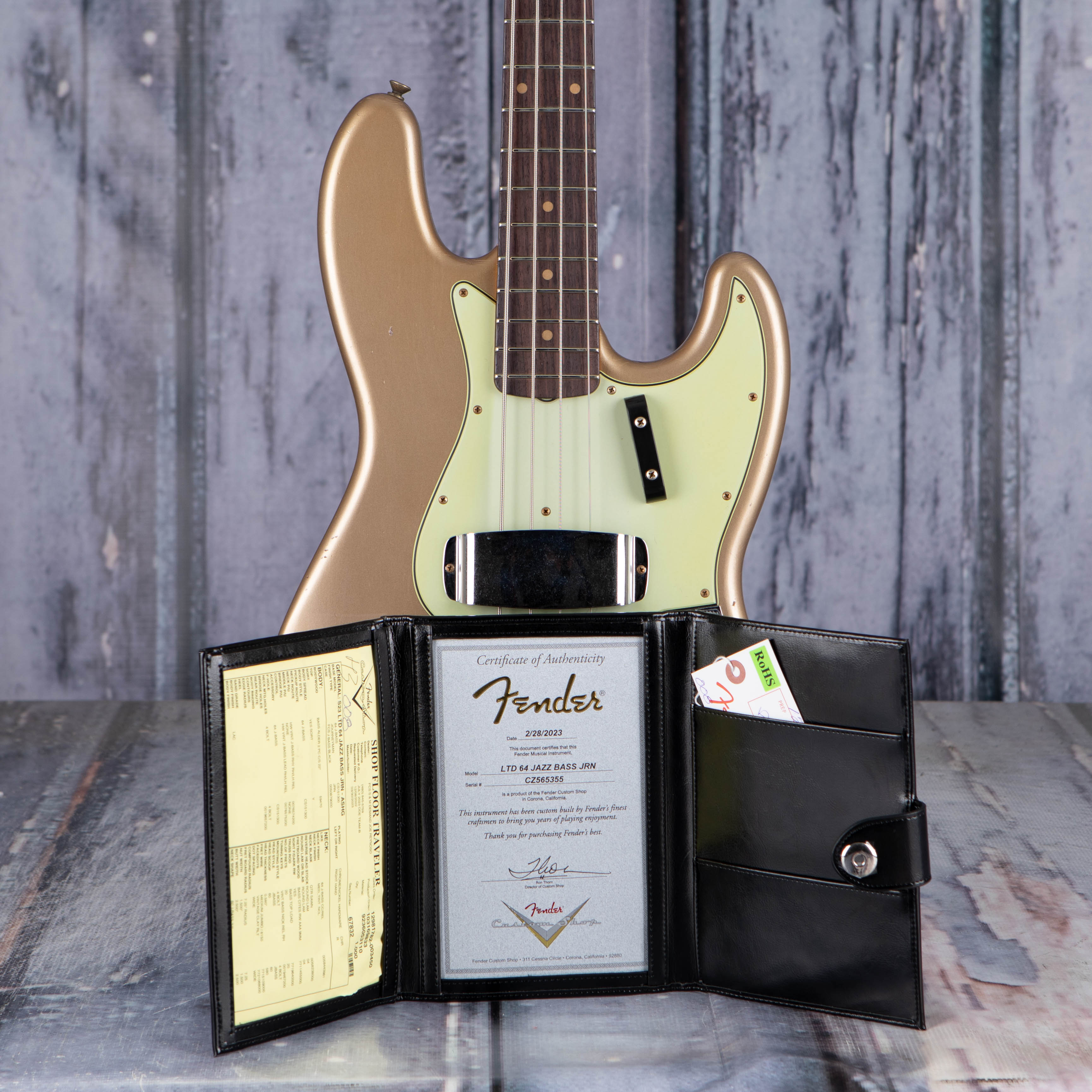 Fender Custom Shop Limited Edition 1964 Jazz Bass Journeyman Relic Electric Bass Guitar, Aged Shoreline Gold, coa