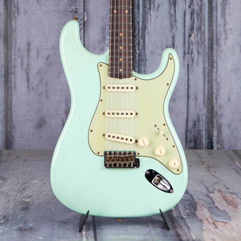 Fender Custom Shop Limited Edition 1960 Stratocaster Journeyman Relic Electric Guitar, Faded Aged Surf Green, front closeup