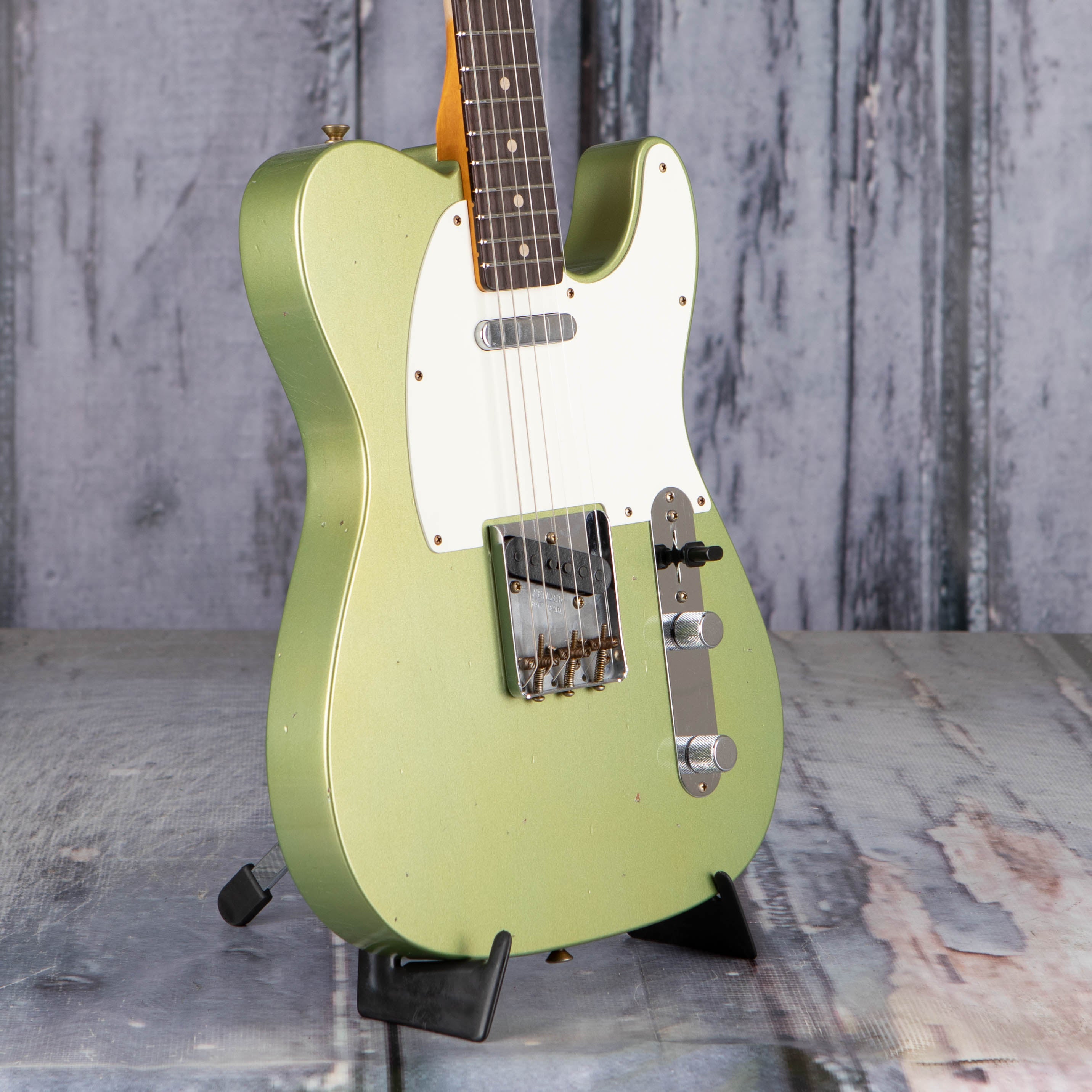 Fender Custom Shop Limited Edition 1960 Telecaster Journeyman Relic Electric Guitar, Aged Sage Green Metallic, angle