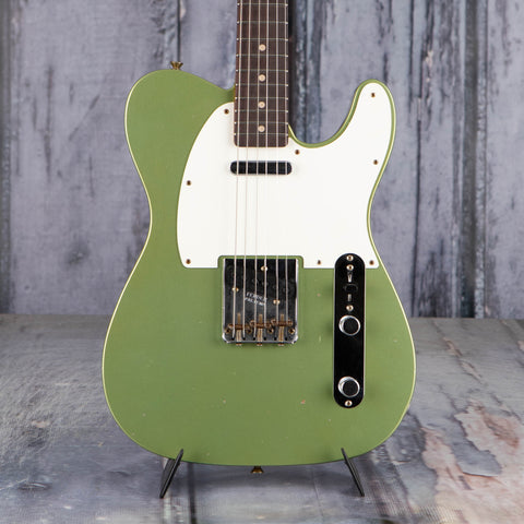 Fender Custom Shop Limited Edition 1960 Telecaster Journeyman Relic Electric Guitar, Aged Sage Green Metallic, front closeup