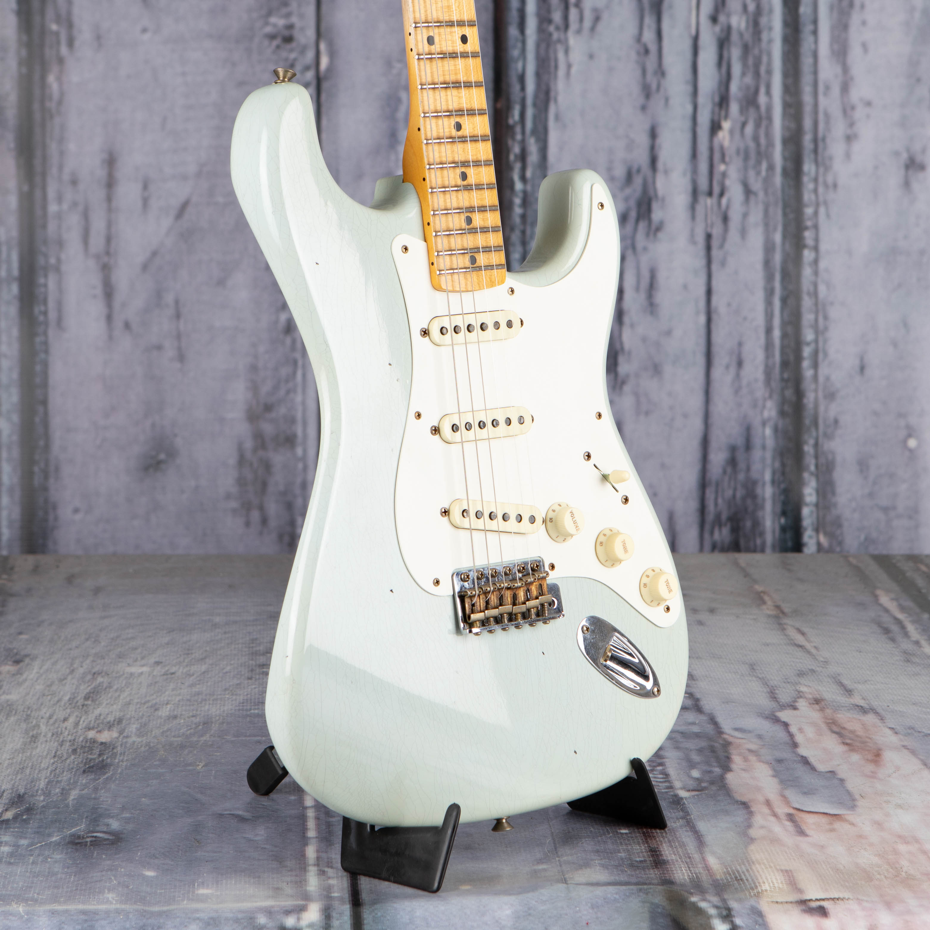 Fender Custom Shop Limited Edition '57 Stratocaster Journeyman Relic Electric Guitar, Aged Sonic Blue, angle