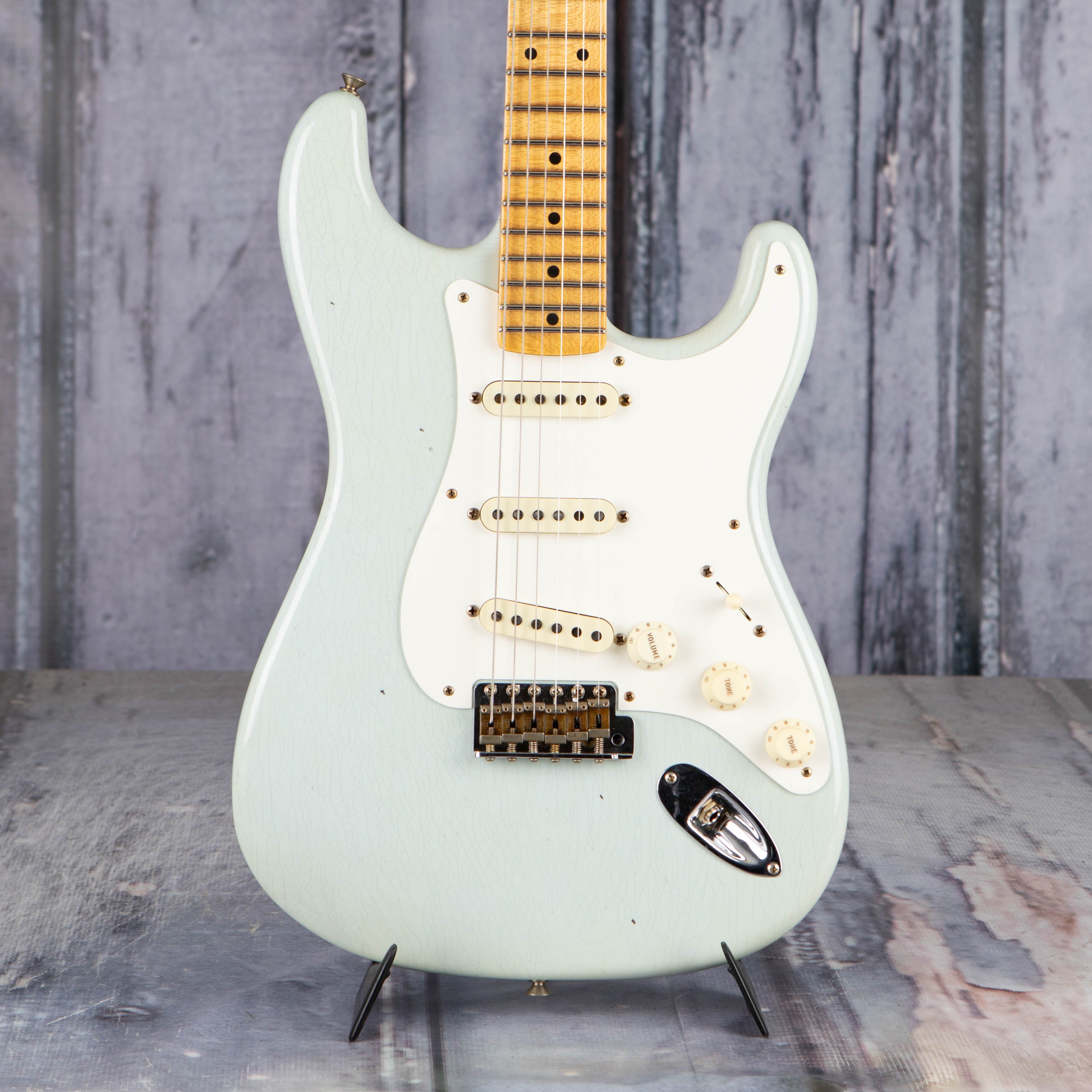 Fender Custom Shop Limited Edition '57 Stratocaster Journeyman Relic Electric Guitar, Aged Sonic Blue, front closeup