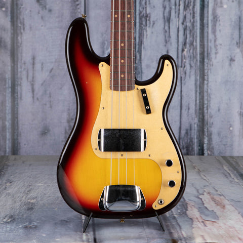 Fender Custom Shop Limited Edition '59 Precision Bass Journeyman Relic Electric Bass Guitar, Chocolate 3-Color Sunburst, front closeup