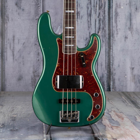 Fender Custom Shop Limited Edition Precision Bass Special Journeyman Relic Electric Bass Guitar, Aged Sherwood Green Metallic, front closeup