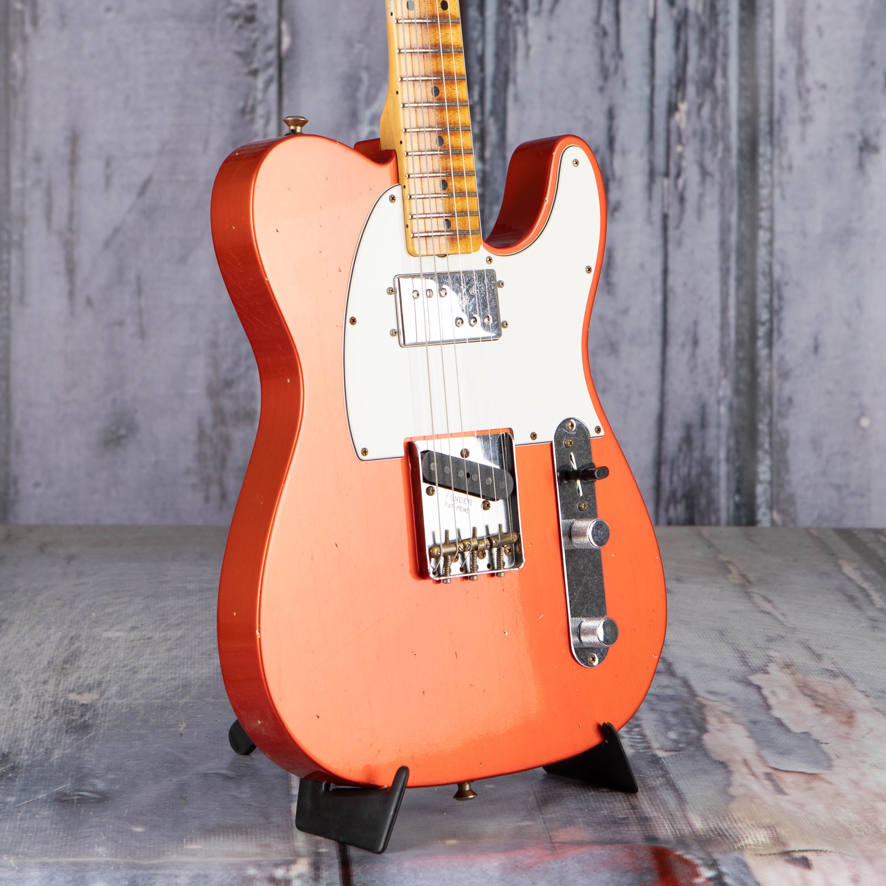 Fender Custom Shop Postmodern Tele MPL Journeyman Relic Electric Guitar, Faded Aged Candy Tangerine, angle