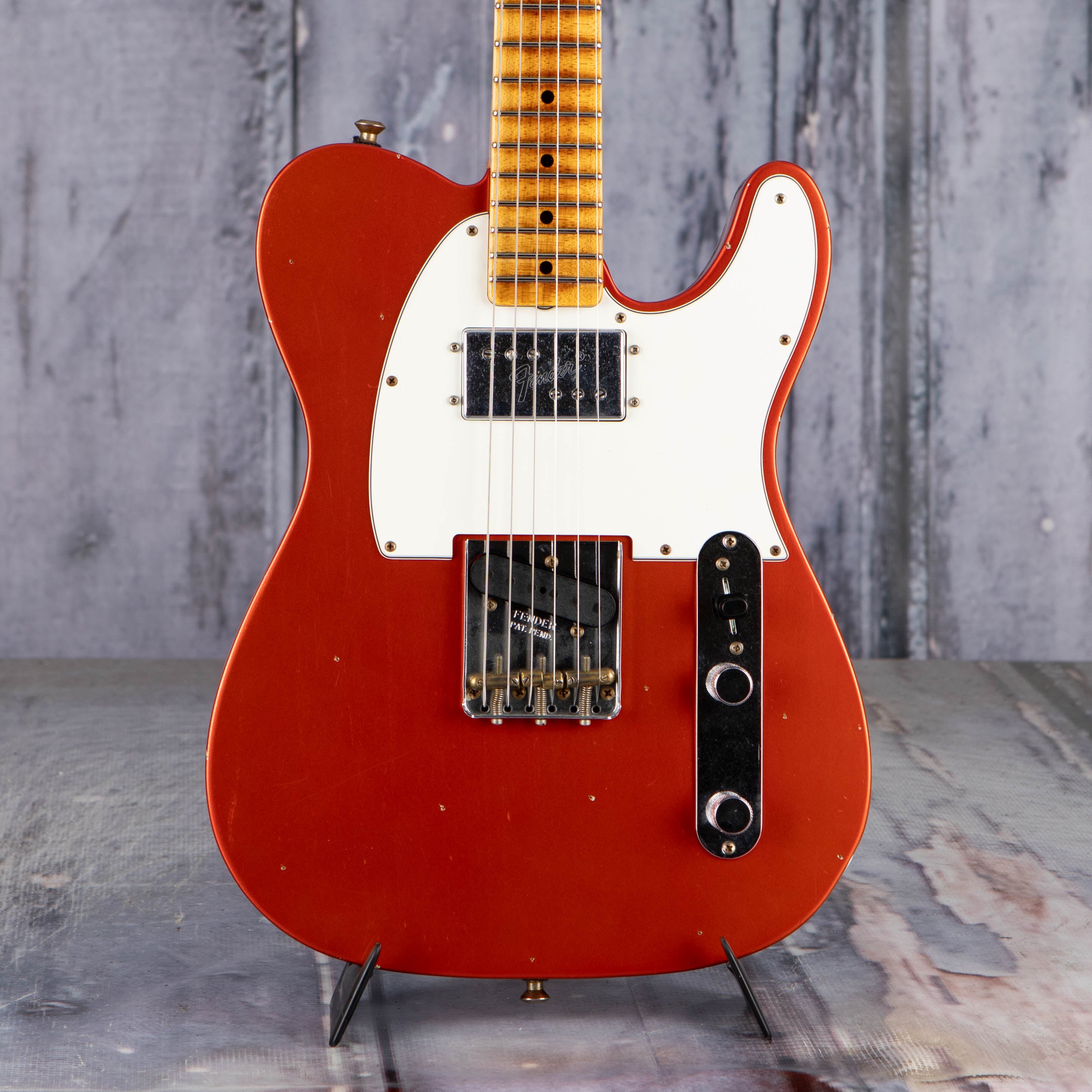 Fender Custom Shop Postmodern Tele MPL Journeyman Relic Electric Guitar, Faded Aged Candy Tangerine, front closeup