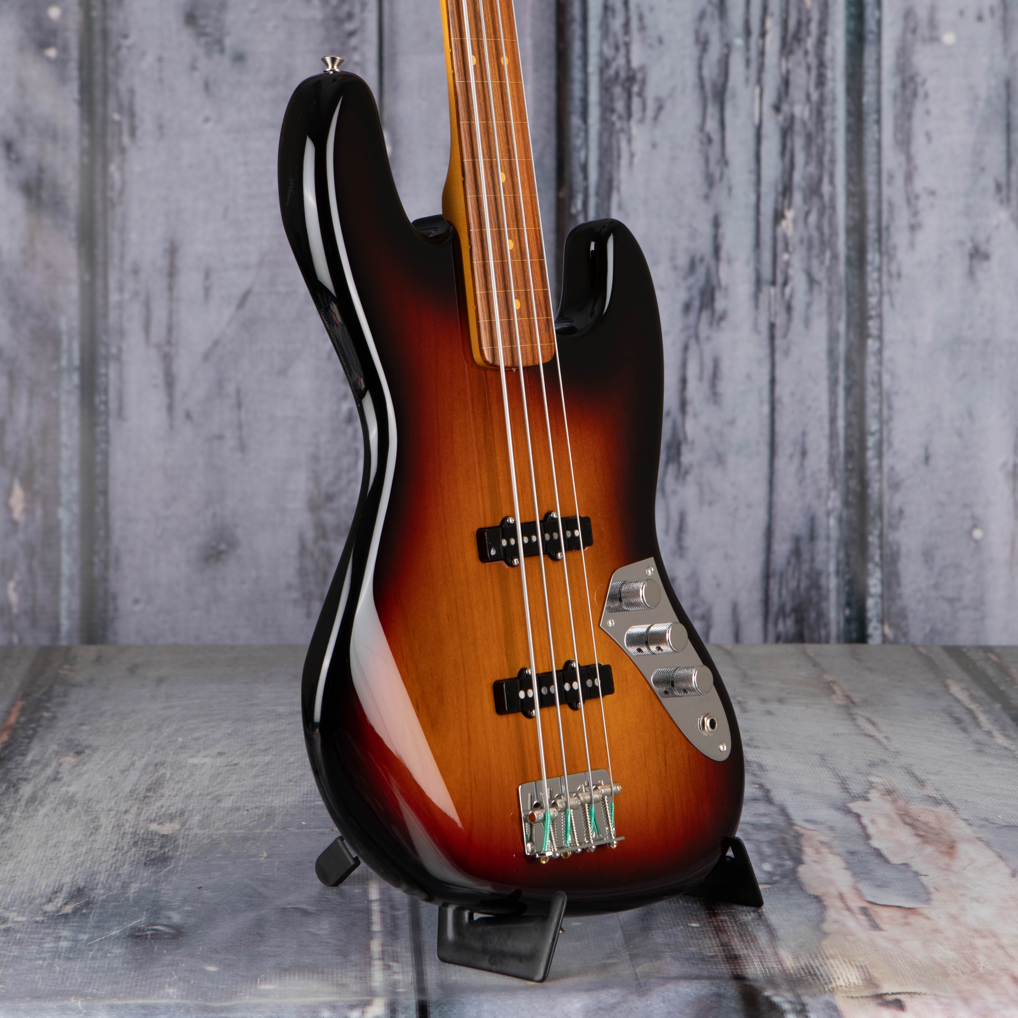 Fender Jaco Pastorius Jazz Bass Guitar, 3-Color Sunburst, angle