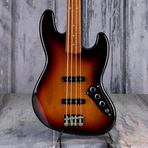 Fender Jaco Pastorius Jazz Bass Guitar, 3-Color Sunburst, front closeup