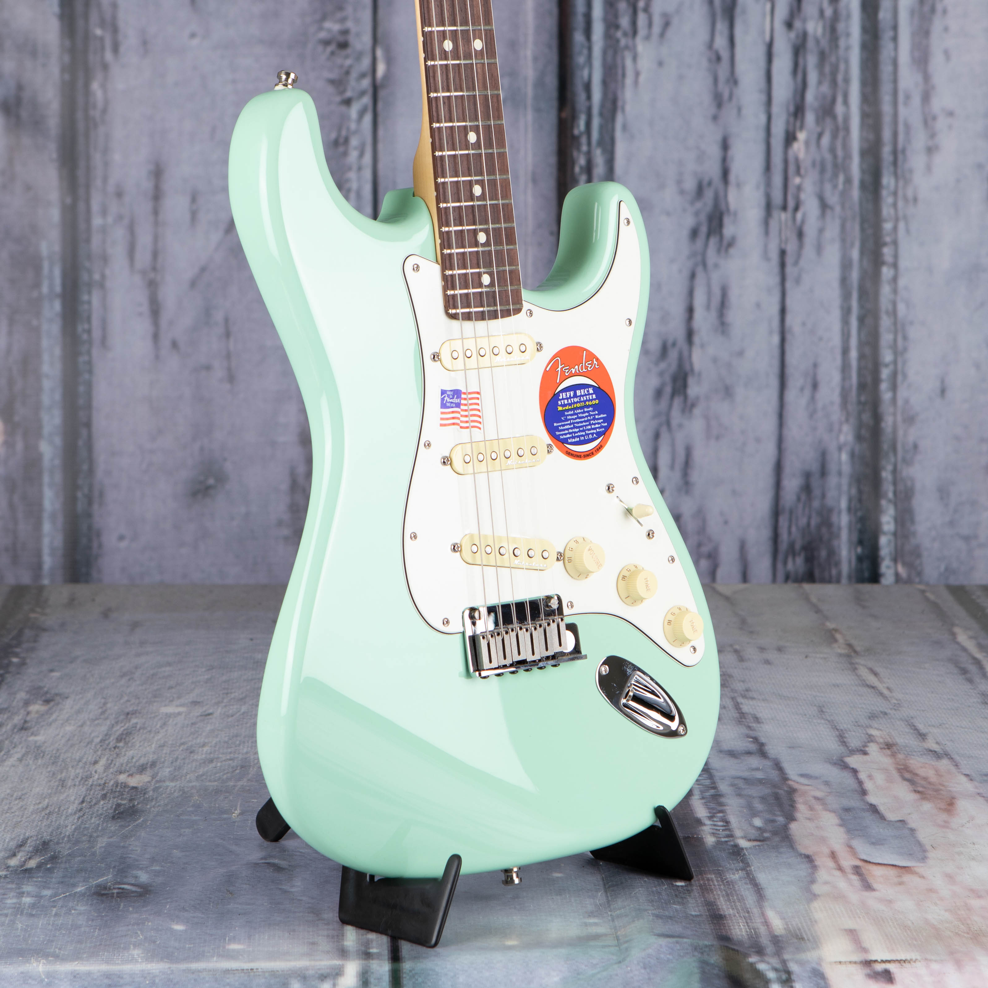 Fender Jeff Beck Stratocaster Electric Guitar, Surf Green, angle