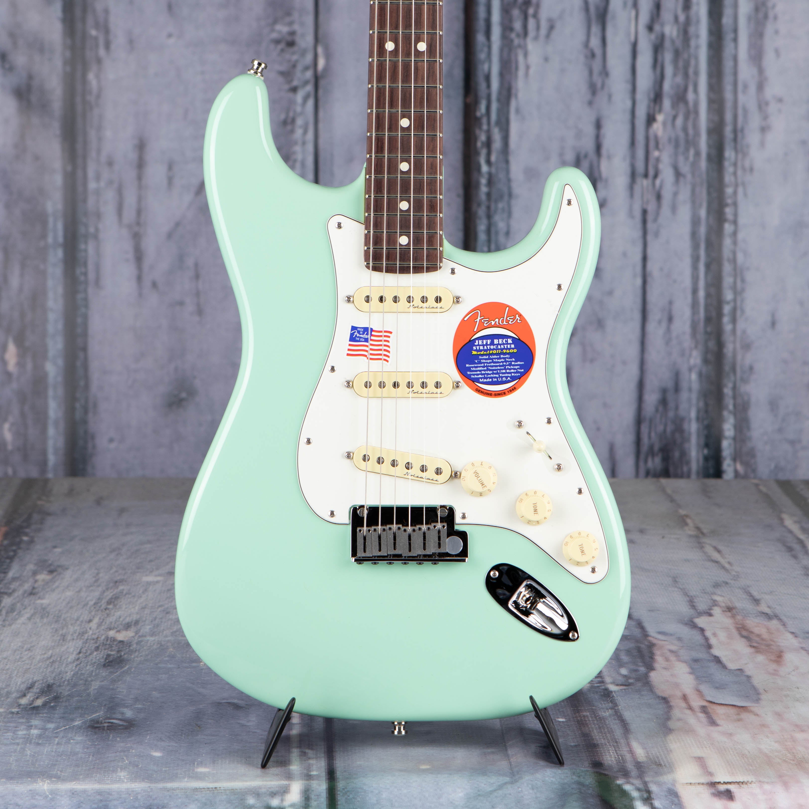 Fender Jeff Beck Stratocaster Electric Guitar, Surf Green, front closeup