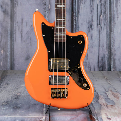 Fender Limited Edition Mike Kerr Jaguar Bass Guitar, Tiger's Blood Orange, front closeup