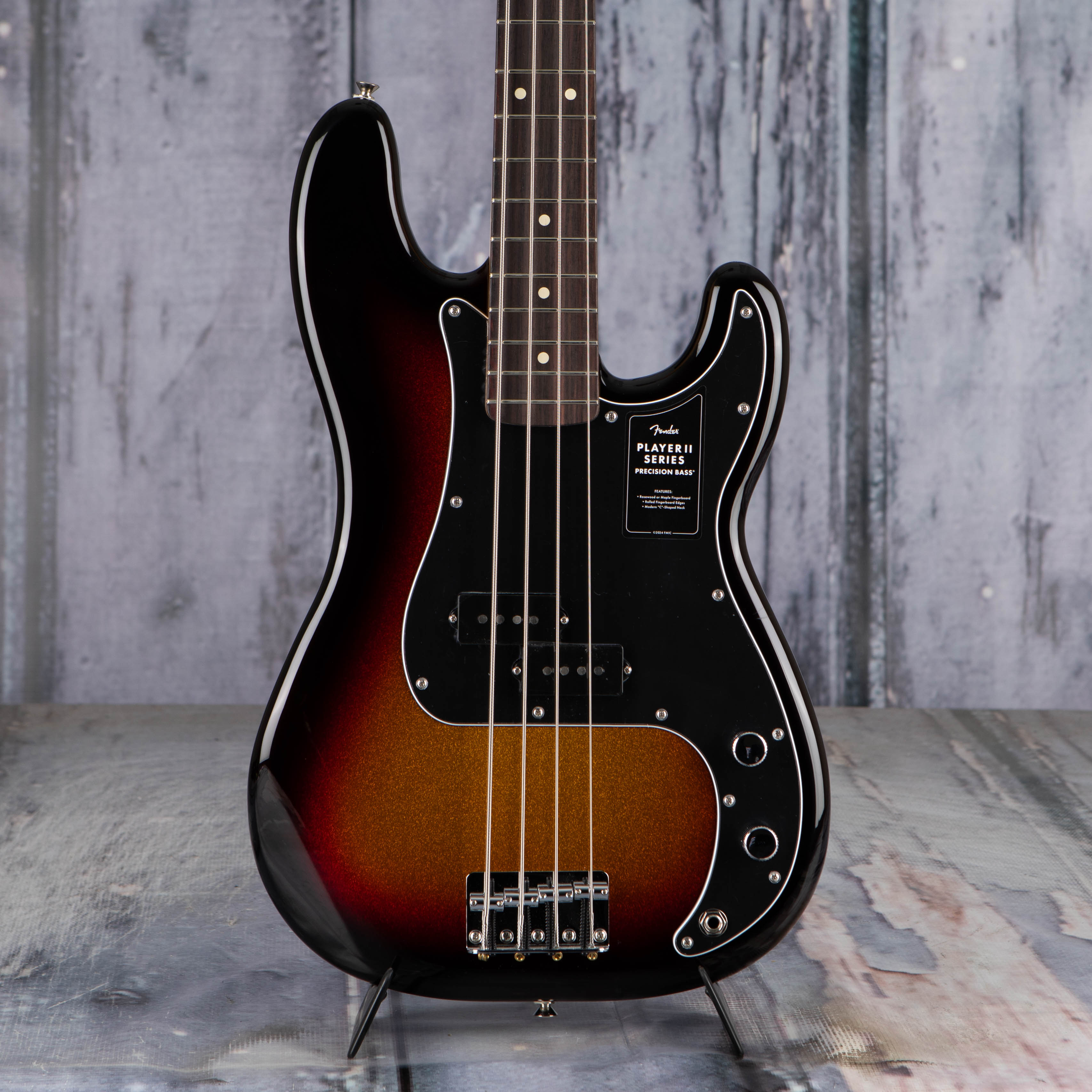 Fender Limited Edition Player II Precision Bass Guitar, Sparkle 3-Color Sunburst, front closeup