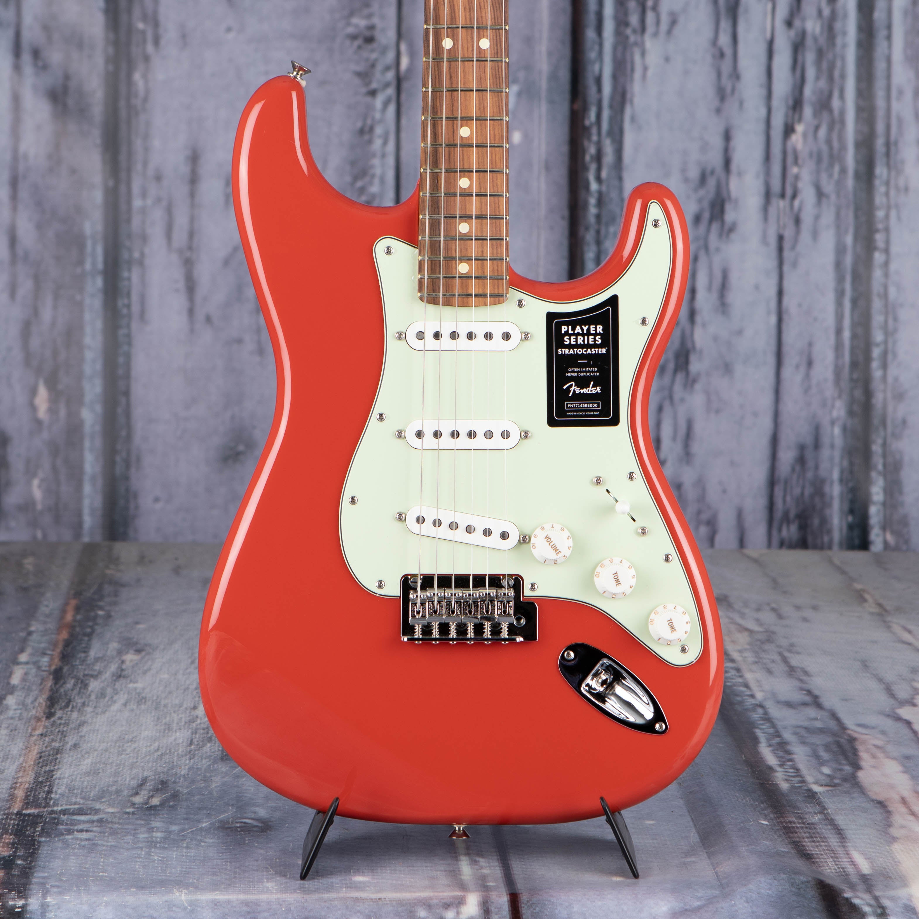 Fender Limited Edition Player Stratocaster Electric Guitar, Fiesta Red, front closeup