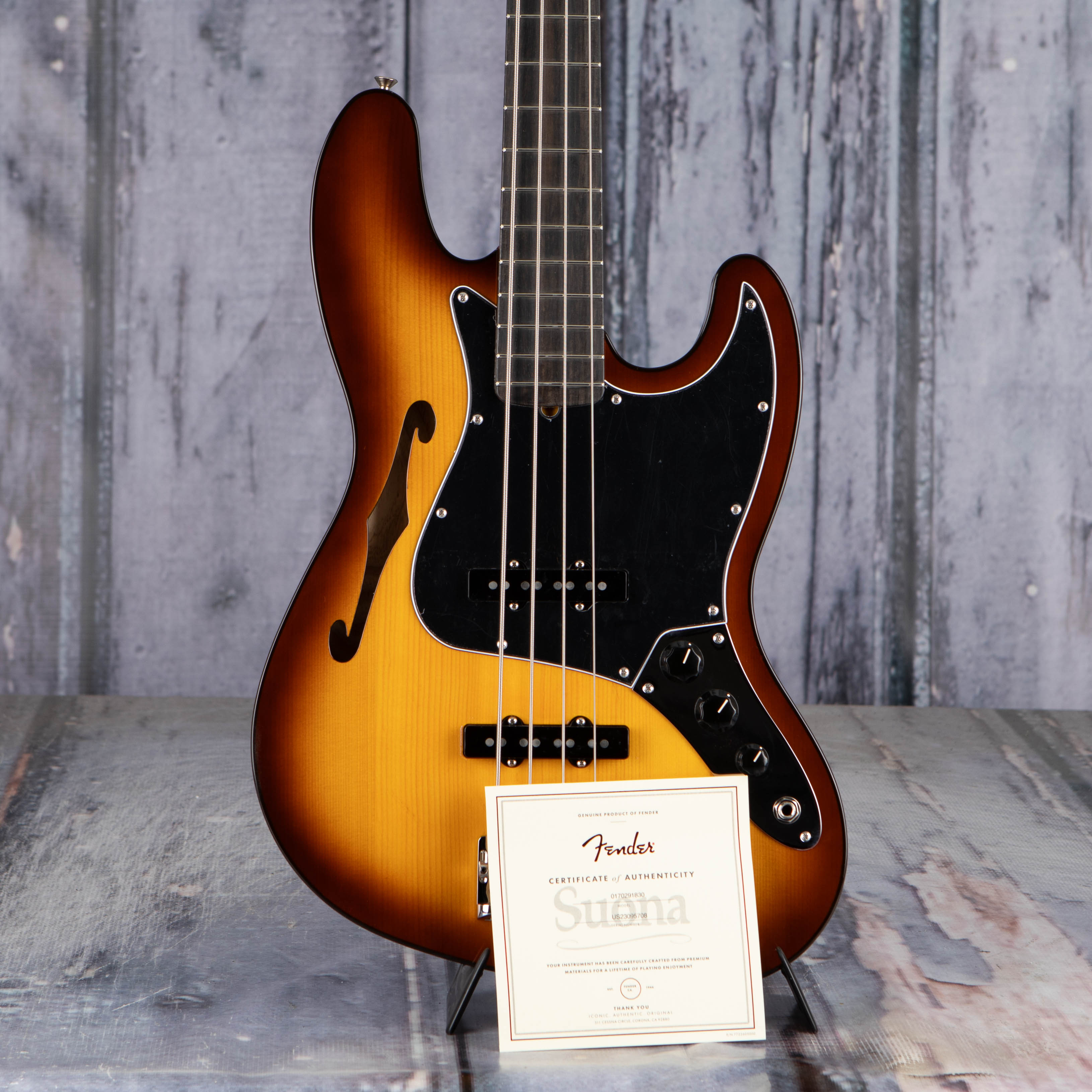 Fender Limited Edition Suona Jazz Bass Thinline Semi-Hollowbody Bass Guitar, Violin Burst, coa