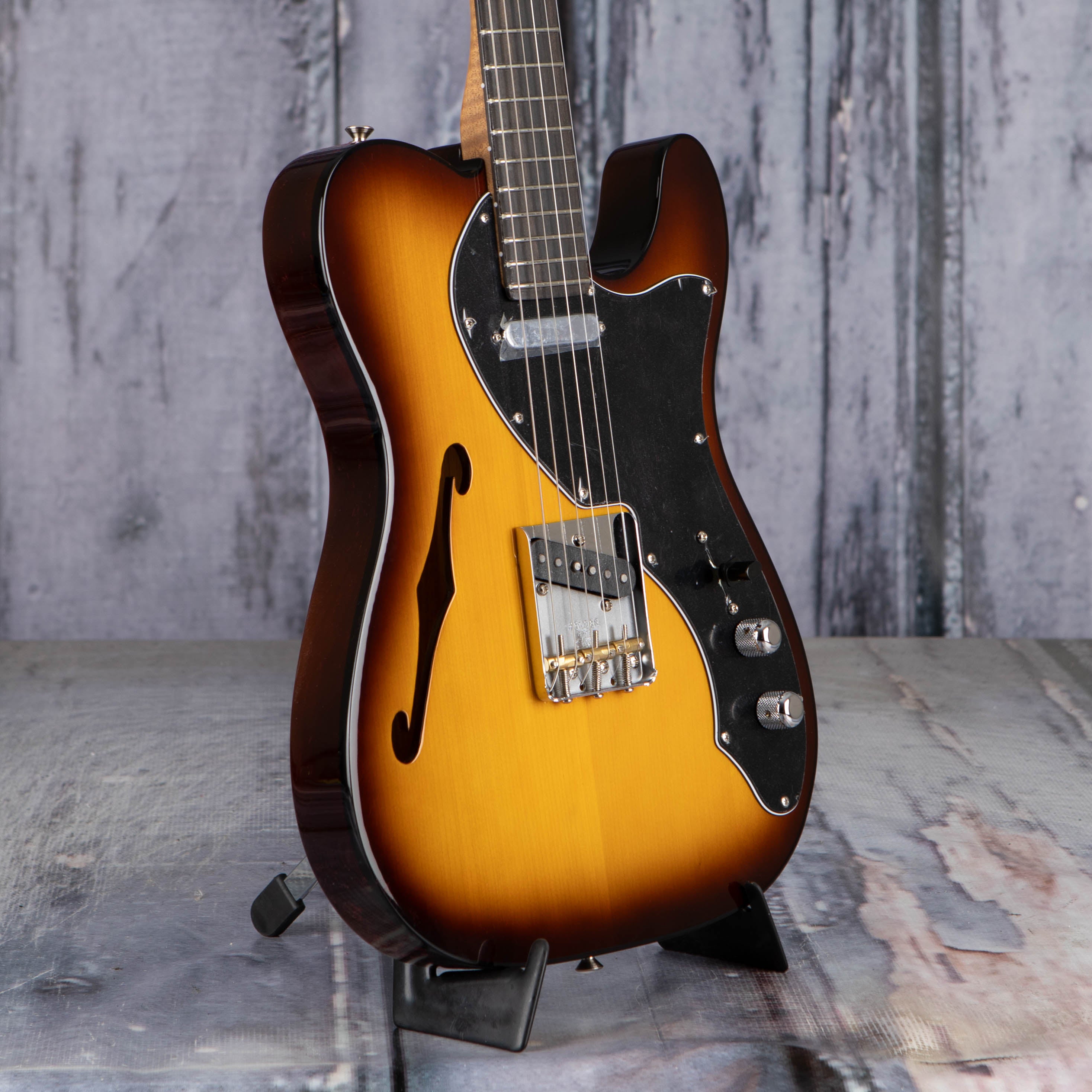 Fender Limited Edition Suona Telecaster Thinline Semi-Hollowbody Guitar, Violin Burst, angle