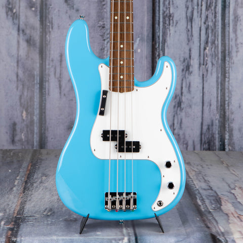 Fender Made In Japan Limited International Color Precision Bass Guitar, Maui Blue, front closeup