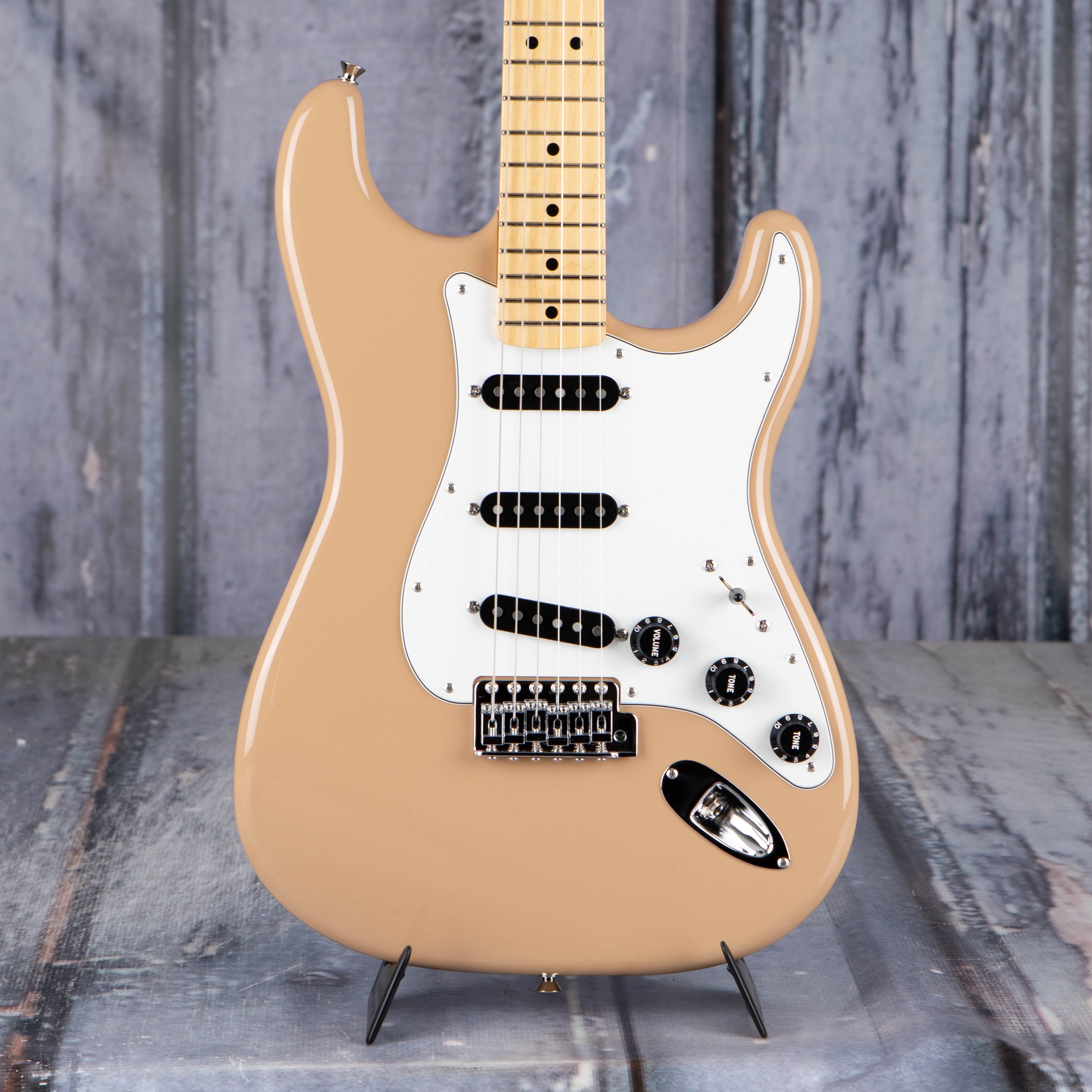 Fender Made In Japan Limited International Color Stratocaster Electric Guitar, Sahara Taupe, front closeup
