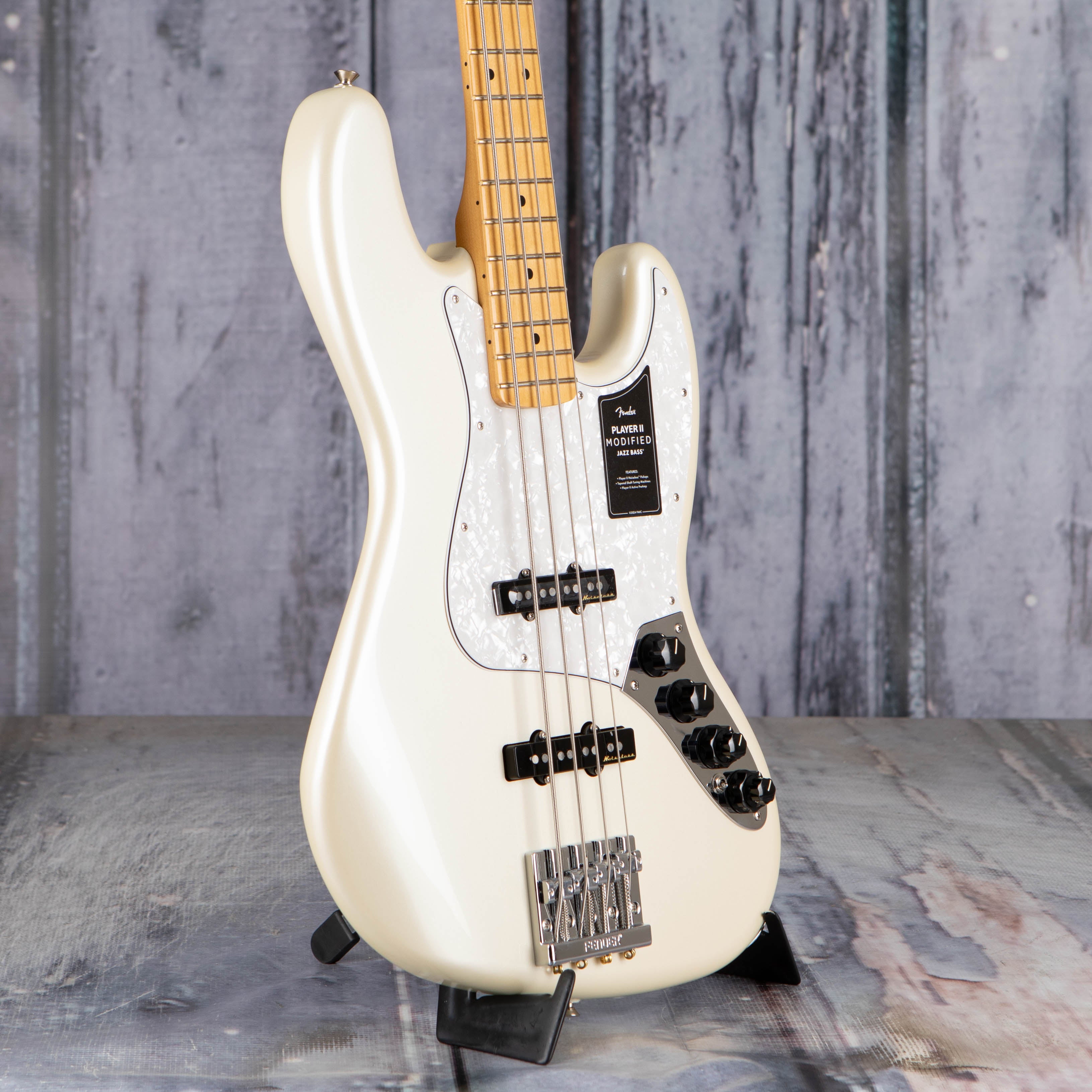Fender Player II Modified Active Jazz Bass Guitar, Olympic Pearl, angle