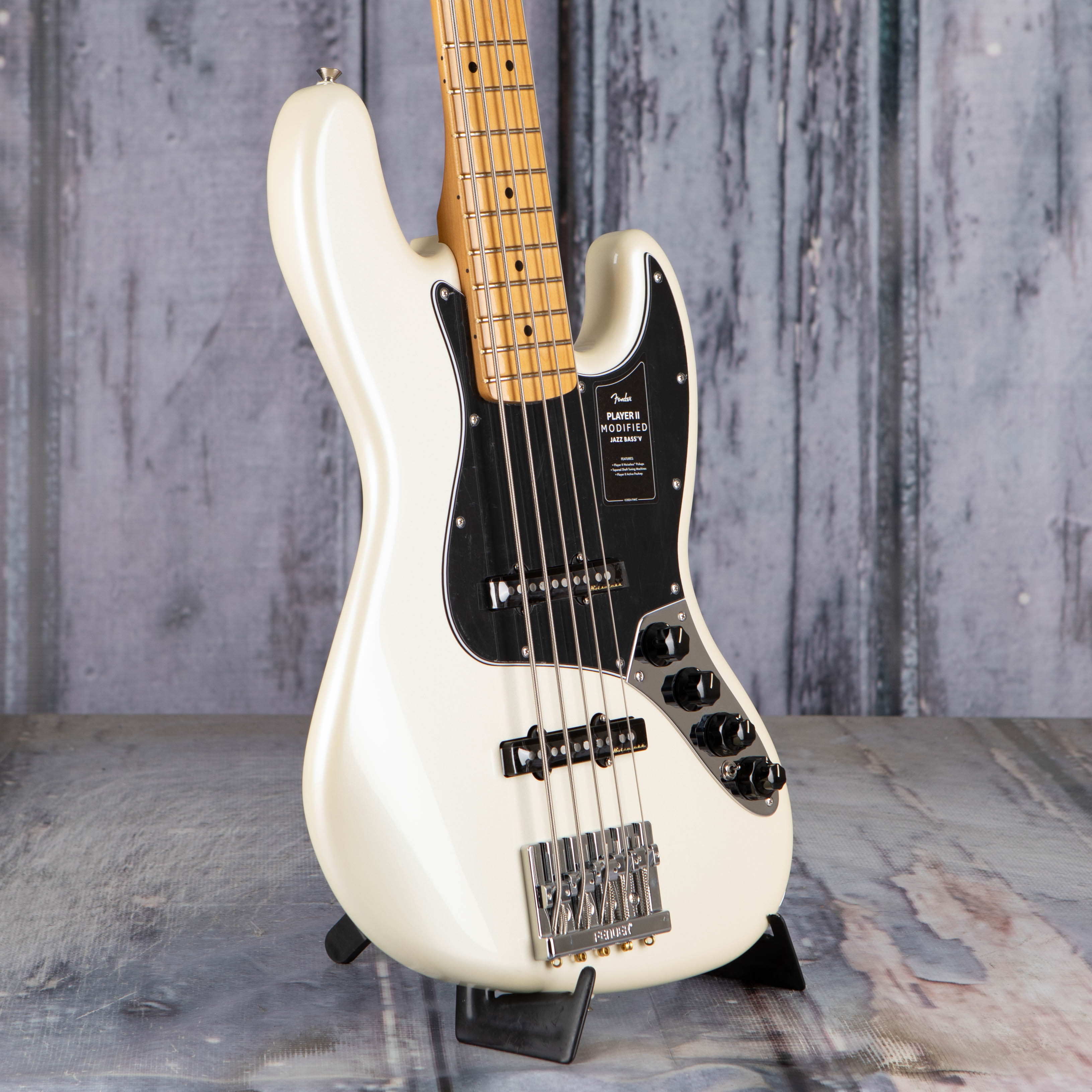 Fender Player II Modified Active Jazz Bass V 5-String Bass Guitar, Olympic Pearl, angle