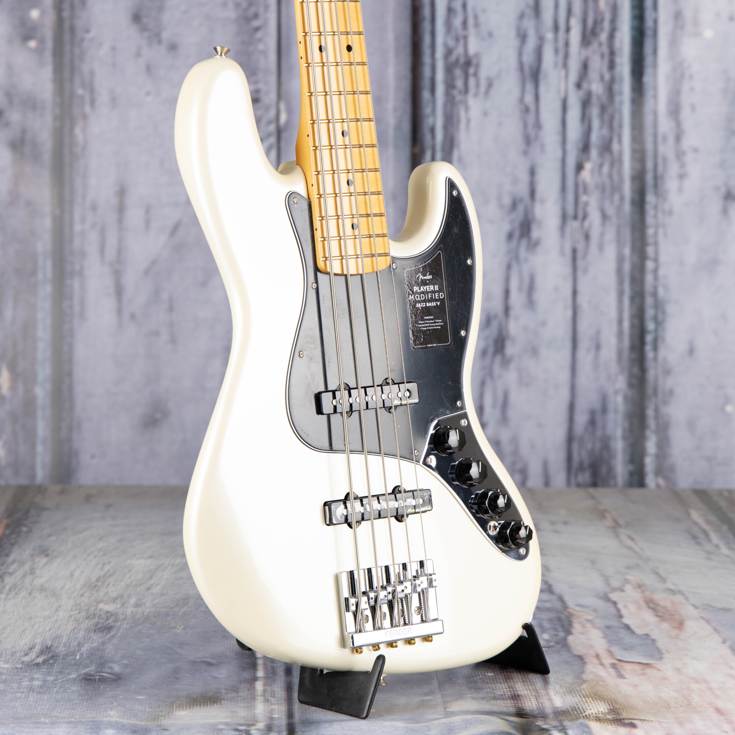 Fender Player II Modified Active Jazz Bass V 5-String Bass Guitar, Olympic Pearl, angle