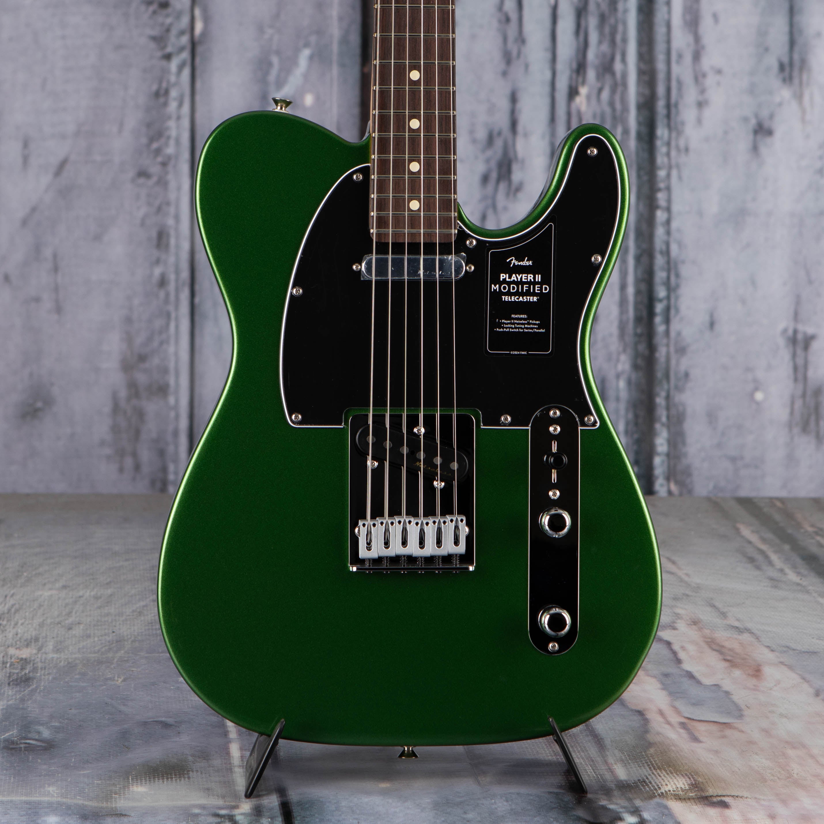 Fender Player II Modified Telecaster Electric Guitar, Harvest Green Metallic, front closeup