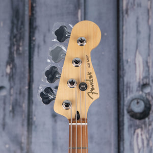 Fender Player Jazz Bass Guitar, Sea Foam Green, front headstock