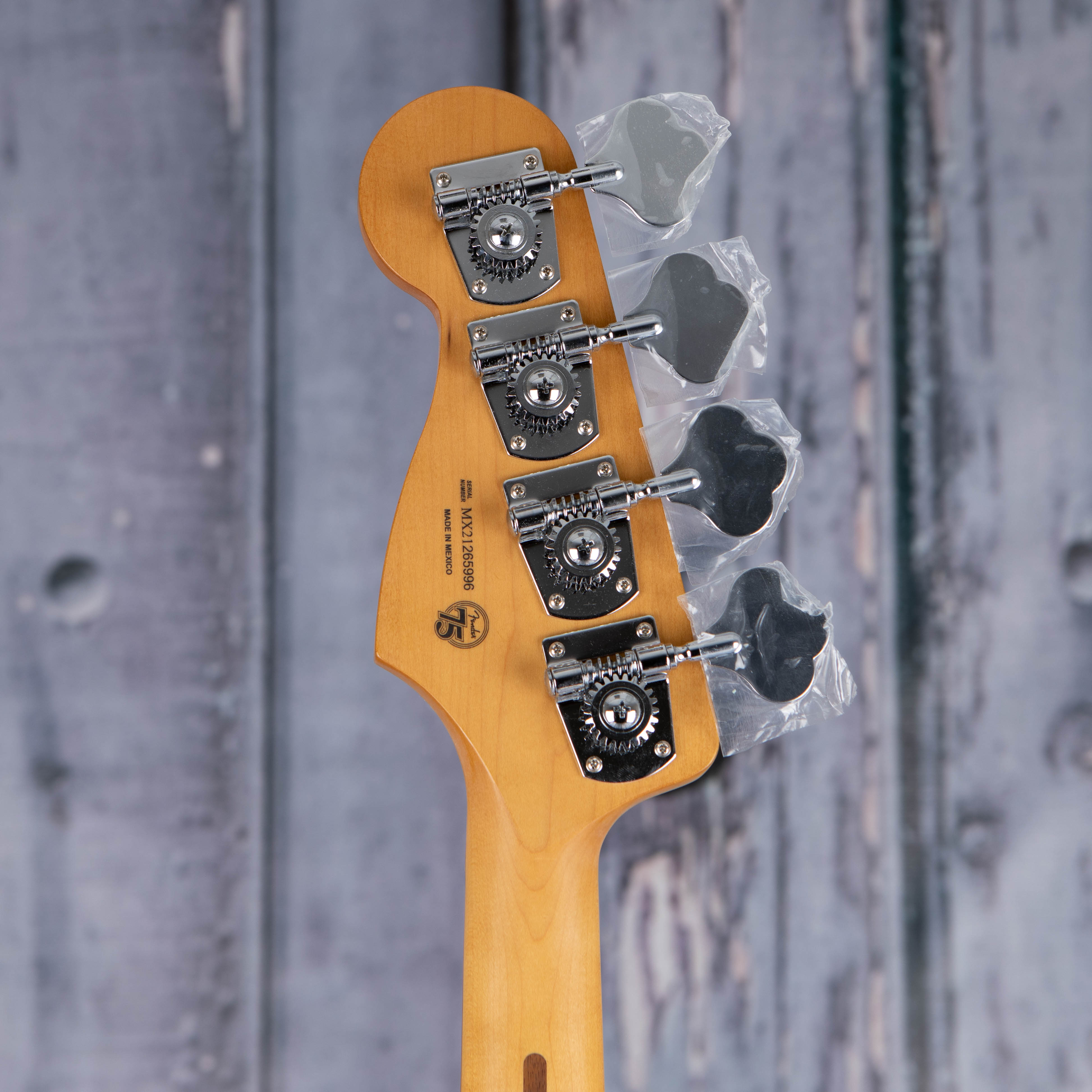 Fender Player Plus Jazz Bass Guitar, 3-Color Sunburst, back headstock