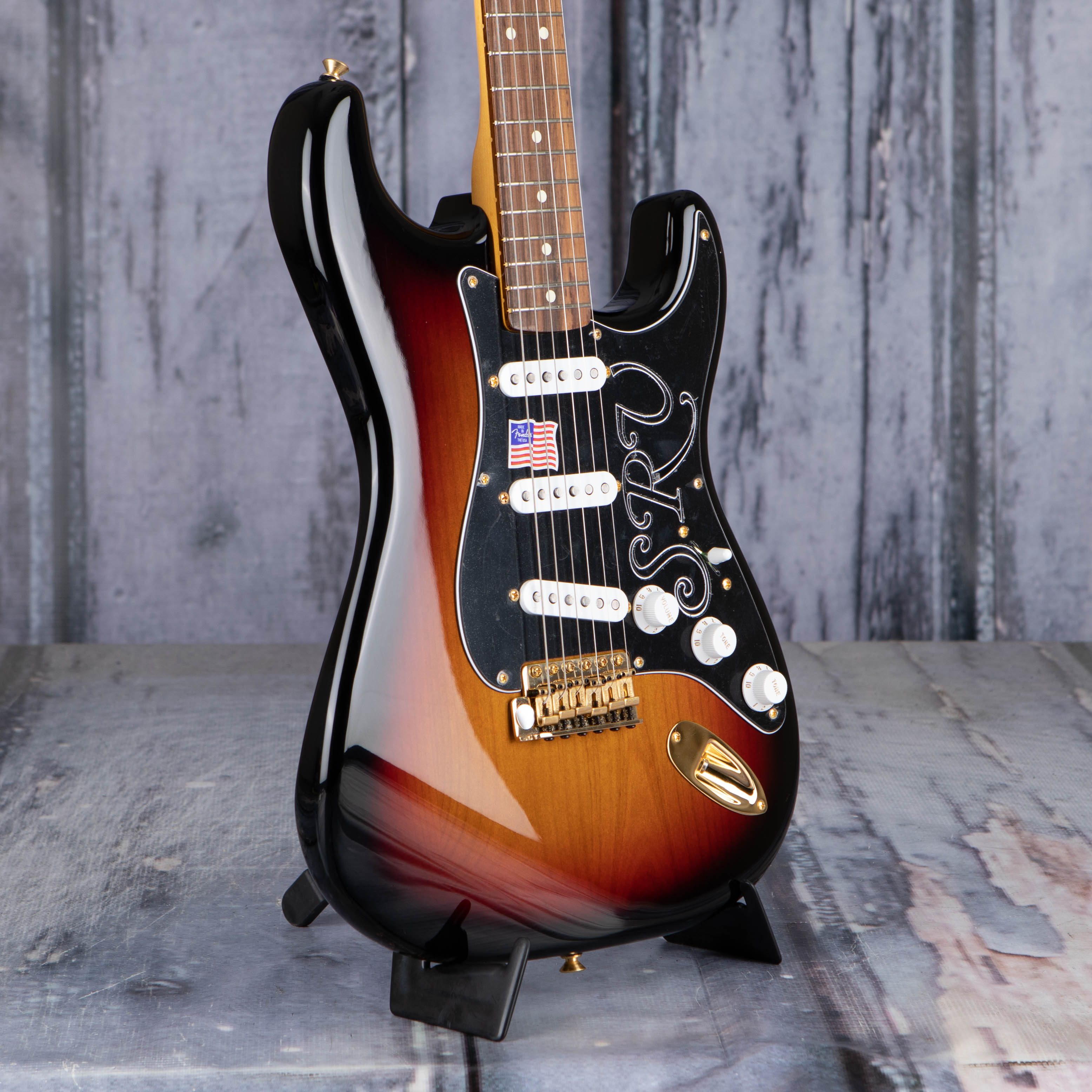 Fender Stevie Ray Vaughan Stratocaster Electric Guitar, 3-Color Sunburst, angle