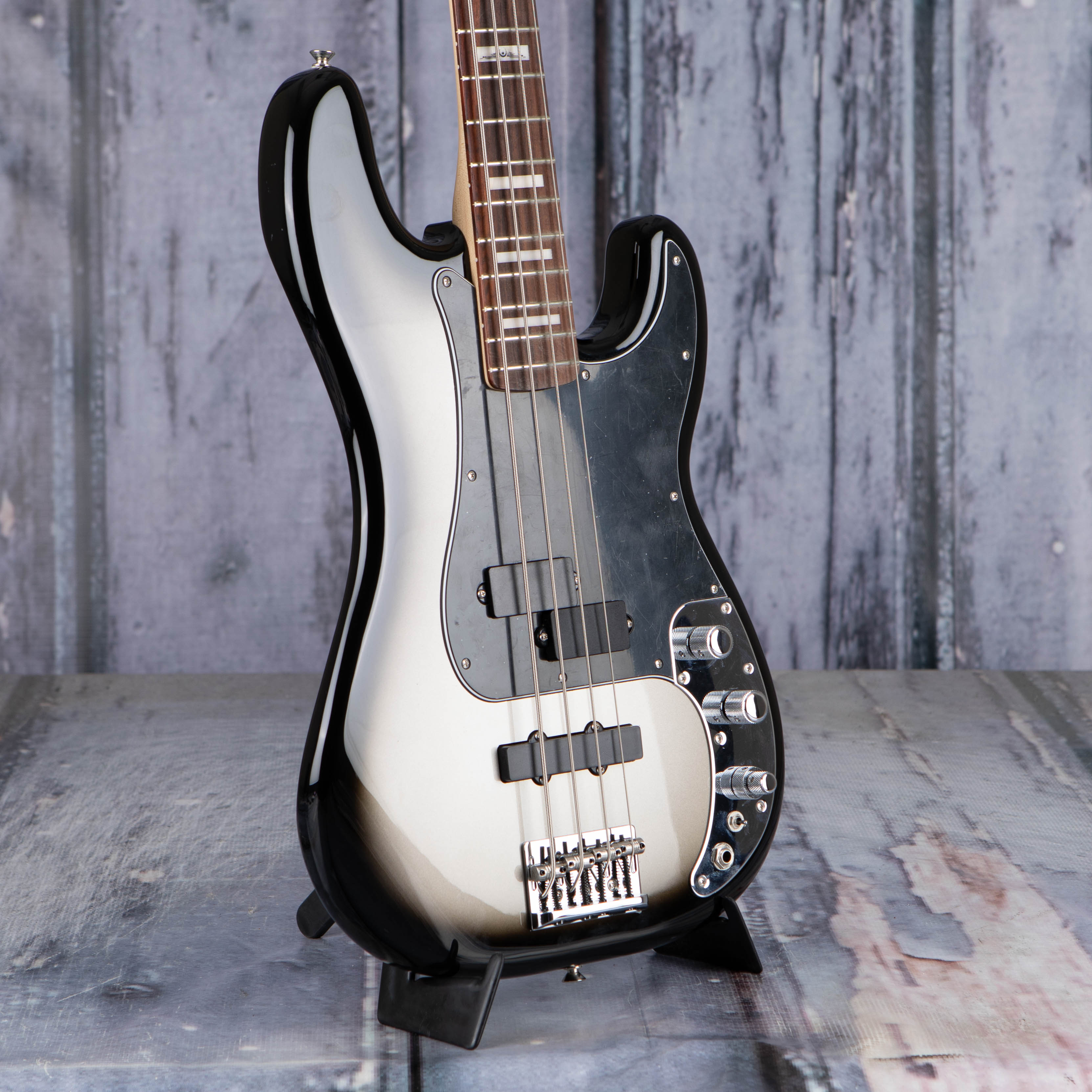 Fender Troy Sanders Precision Bass Guitar, Silverburst, angle
