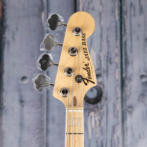 Fender U.S.A. Geddy Lee Jazz Bass Guitar, Black, front headstock
