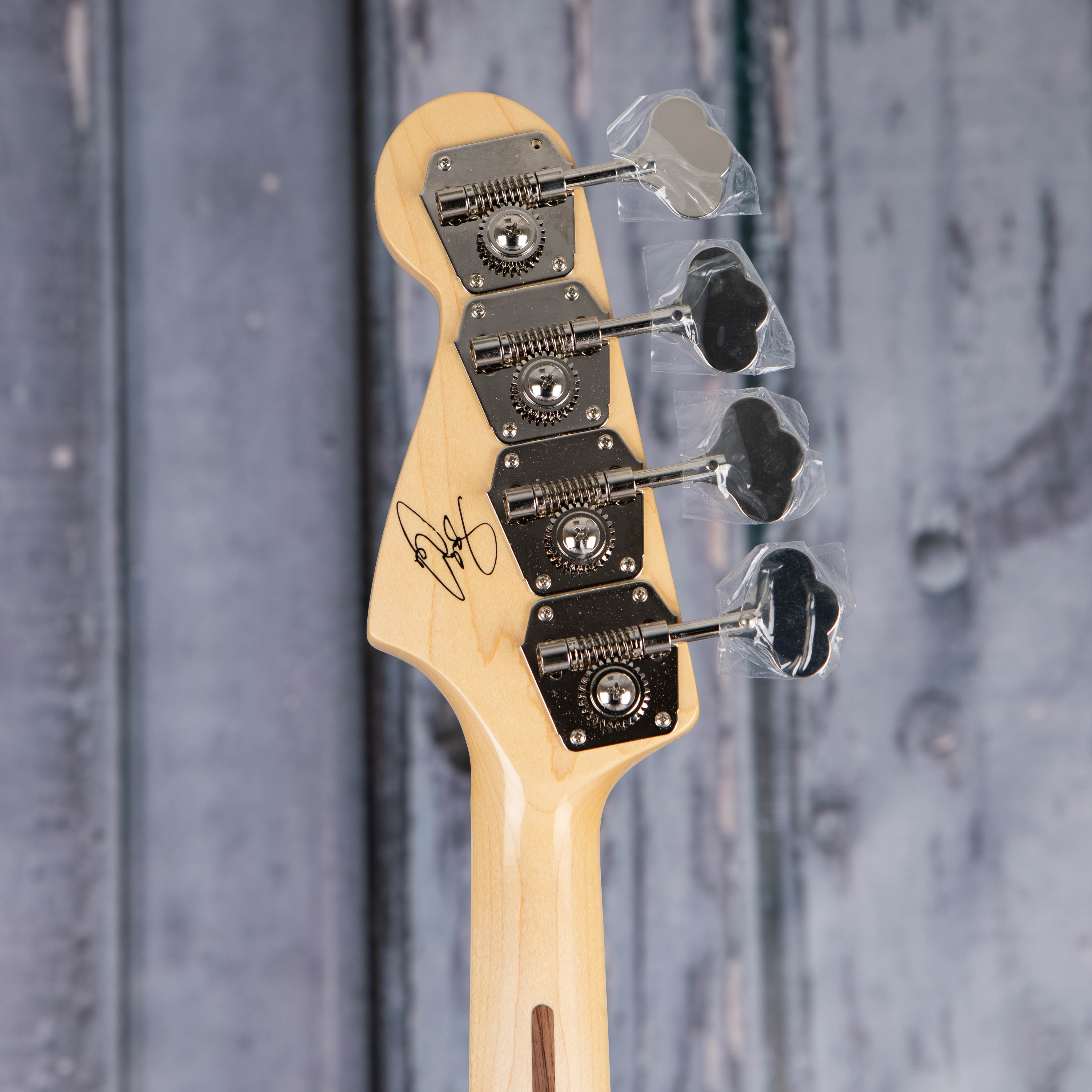 Fender U.S.A. Geddy Lee Jazz Bass Guitar, Black, back headstock