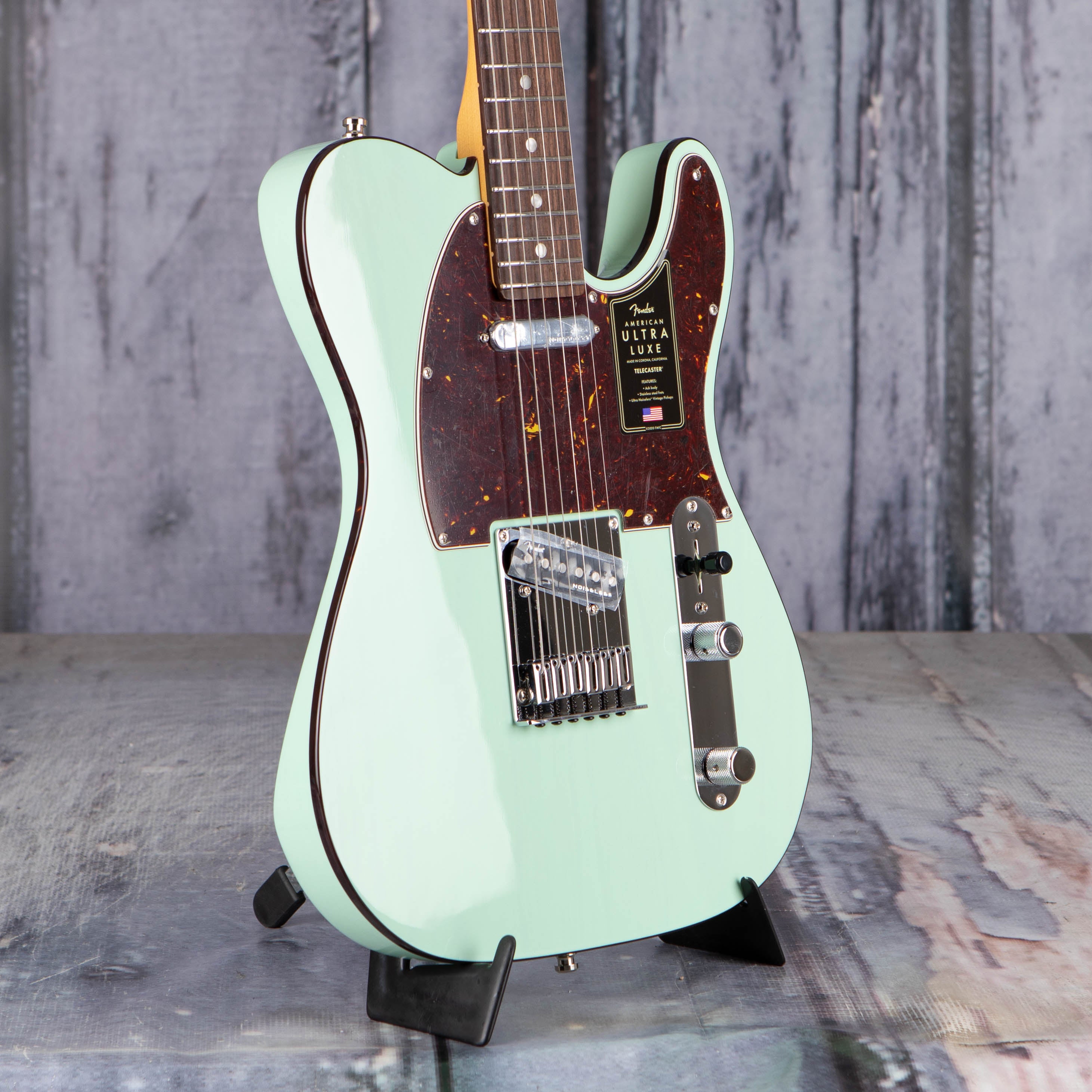 Fender Ultra Luxe Telecaster Electric Guitar, Transparent Surf Green, angle