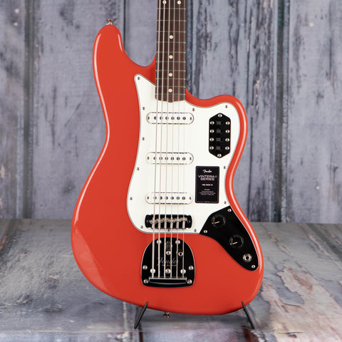 Fender Vintera II '60s Bass VI 6-String Electric Bass Guitar, Fiesta Red, front closeup