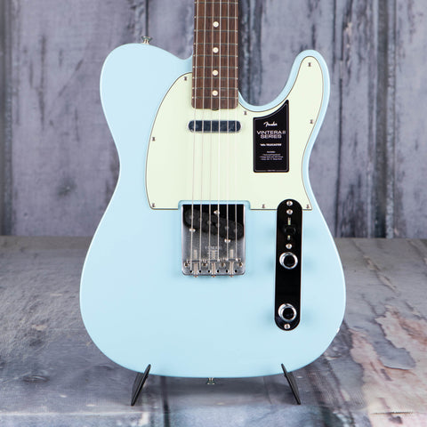 Fender Vintera II '60s Telecaster Electric Guitar, Sonic Blue, front closeup