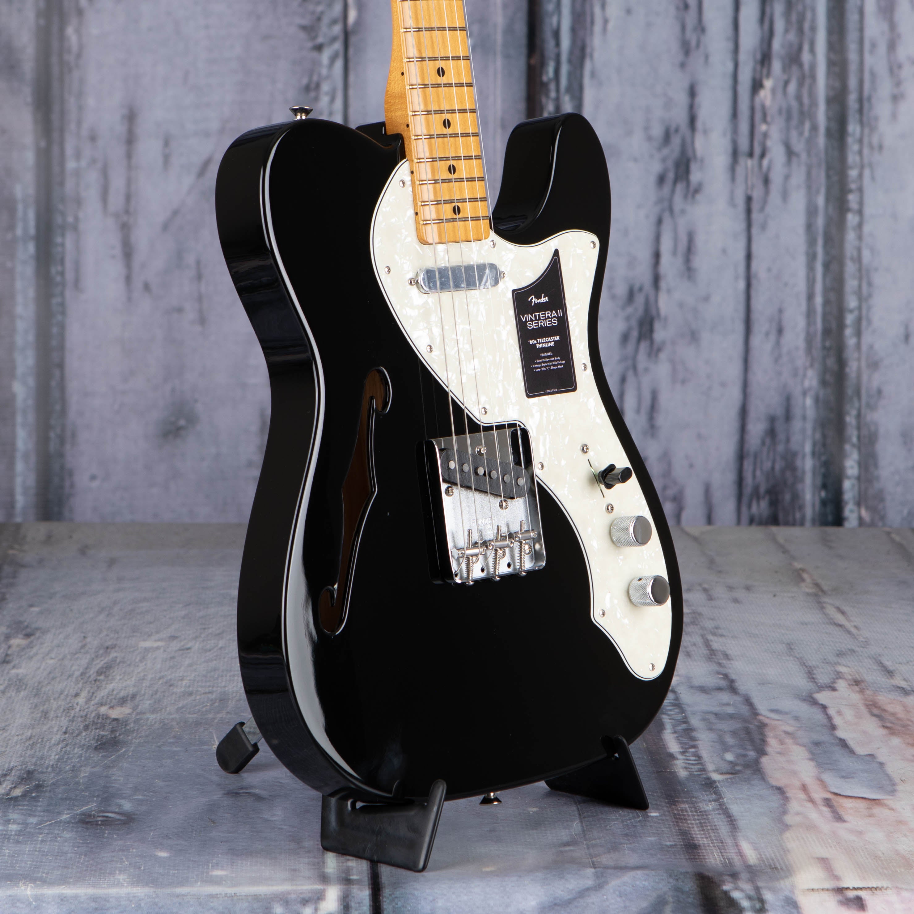 Fender Vintera II '60s Telecaster Thinline Semi-Hollowbody Guitar, Black, angle