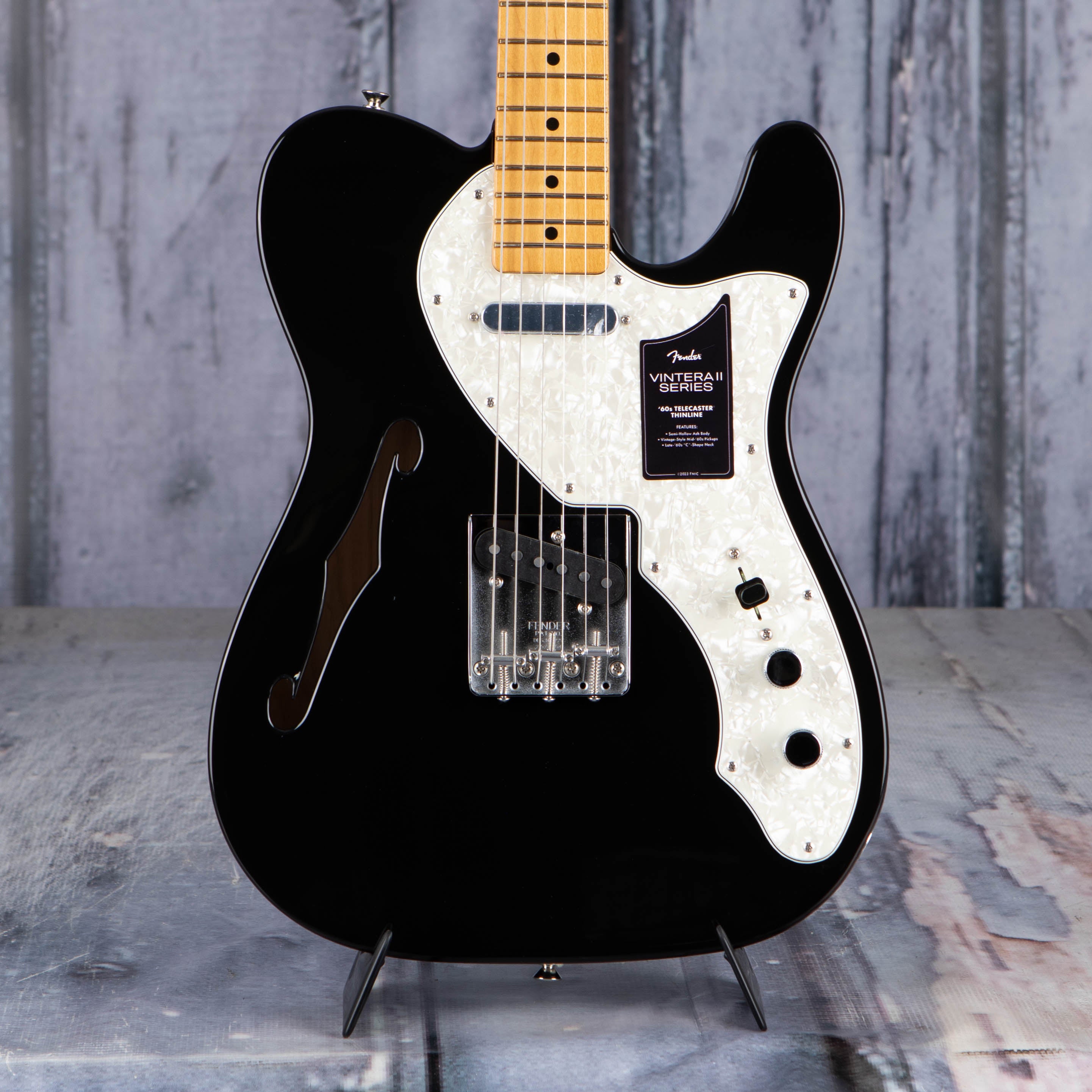 Fender Vintera II '60s Telecaster Thinline Semi-Hollowbody Guitar, Black, front closeup